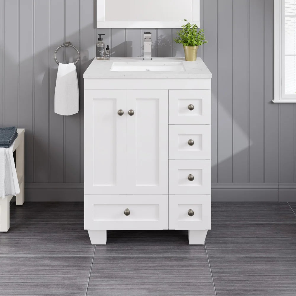 Eviva Acclaim 24 Inch Modern Bathroom Vanity Set with Carrara Quartz Countertop - Perfect for Small Bathrooms, Powder Rooms & Master Bath Renovations