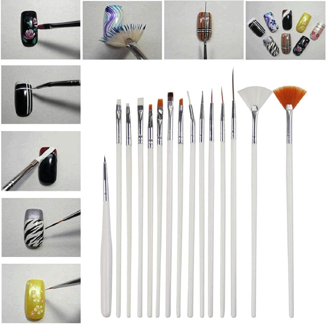 20 Pcs Professional Nail Art Brush Set - Dotting Tools, UV Polish Brushes, Acrylic Nail Design Kit for Manicure, Nail Painting & Art Drawing | Perfect for Salon, Home DIY & Professional Nail Artists