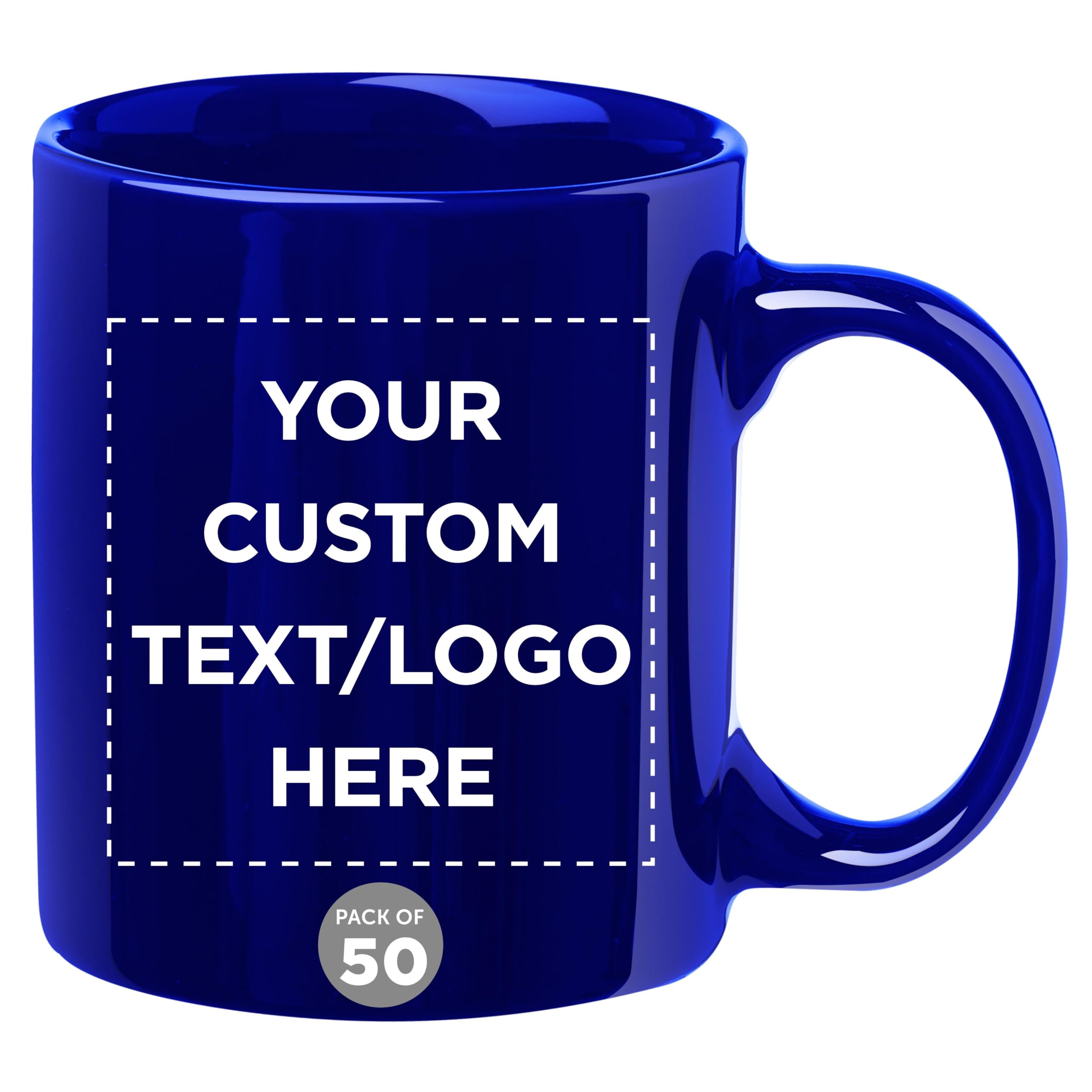 Custom Ceramic Coffee Mugs 11 oz - Bulk Set of 50 Personalized Coffee Cups for Office, Cafe & Home Use - Iced Coffee & Gaming Mugs in Cobalt Blue - Durable Dishwasher Safe Ceramic Mugs for Daily Use, Gifts & Promotional Events