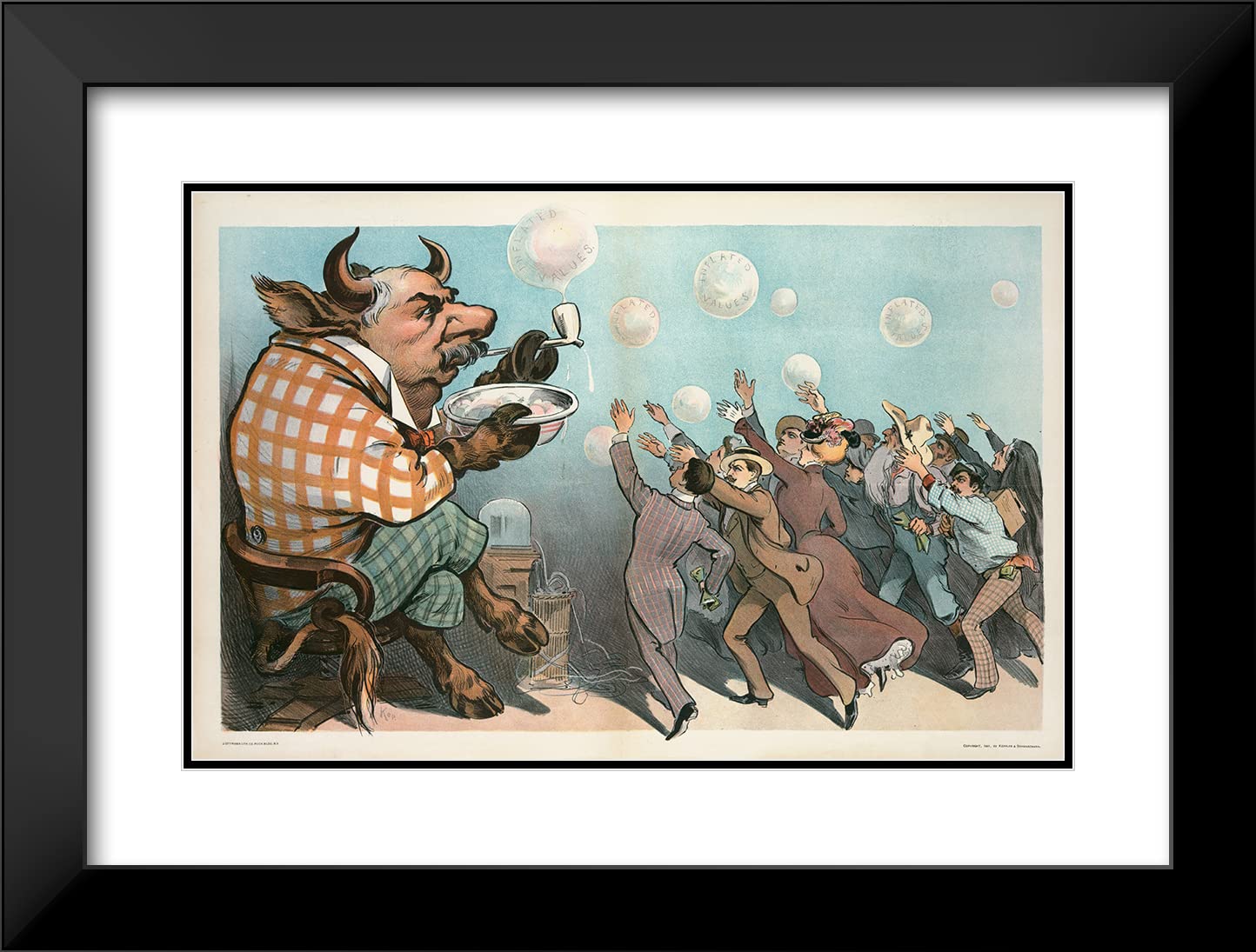 Udo Keppler Wall Street Bubbles 1901 Art Print - 24x17 Black Modern Frame with Double Mat - Museum Quality Wall Art for Home & Office Decor