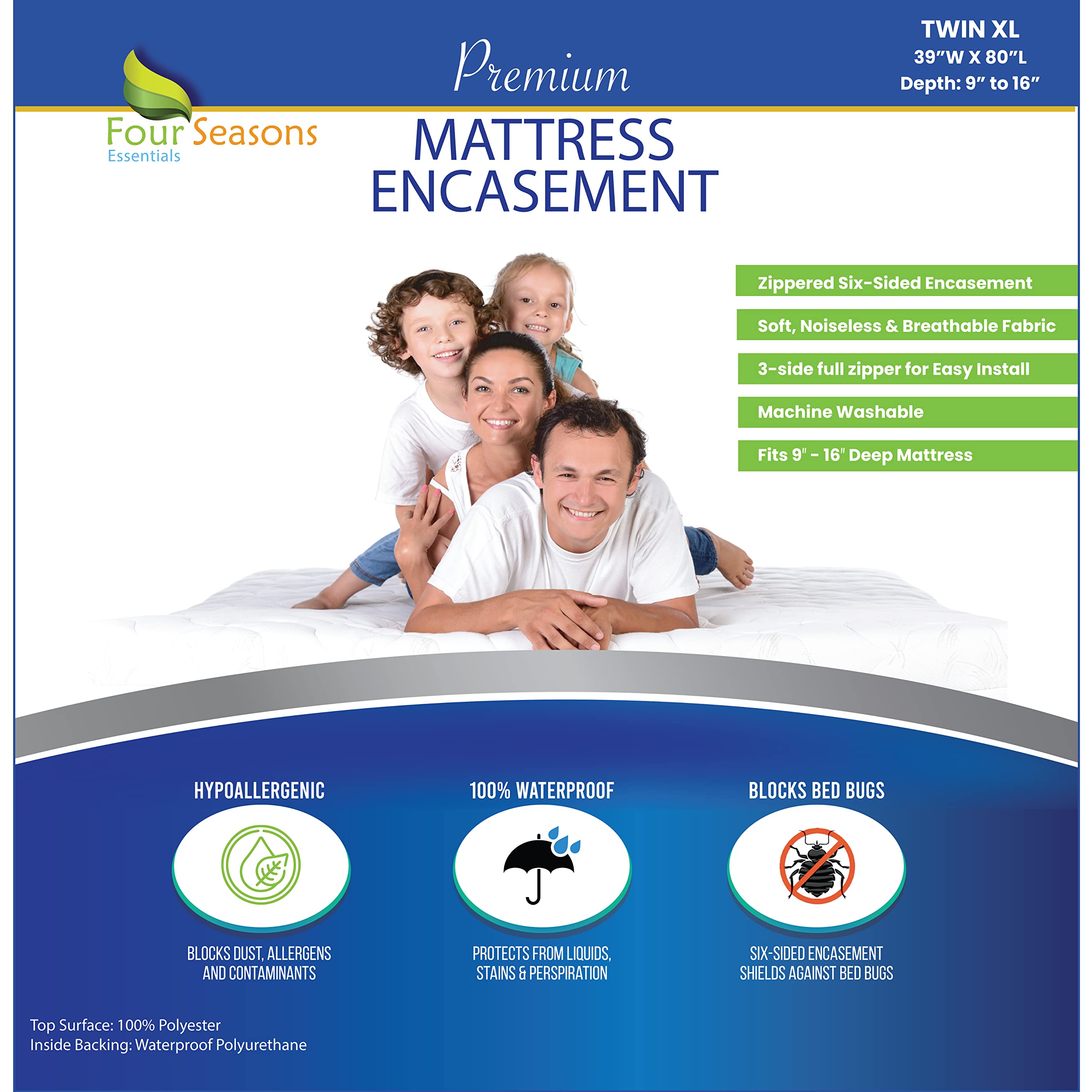 Premium Waterproof Twin XL Mattress Protector - Zippered Bed Bug Proof Encasement, Hypoallergenic Dust Mite Allergy Protection, Breathable White Cover for Dorm, Guest Room & Home Use