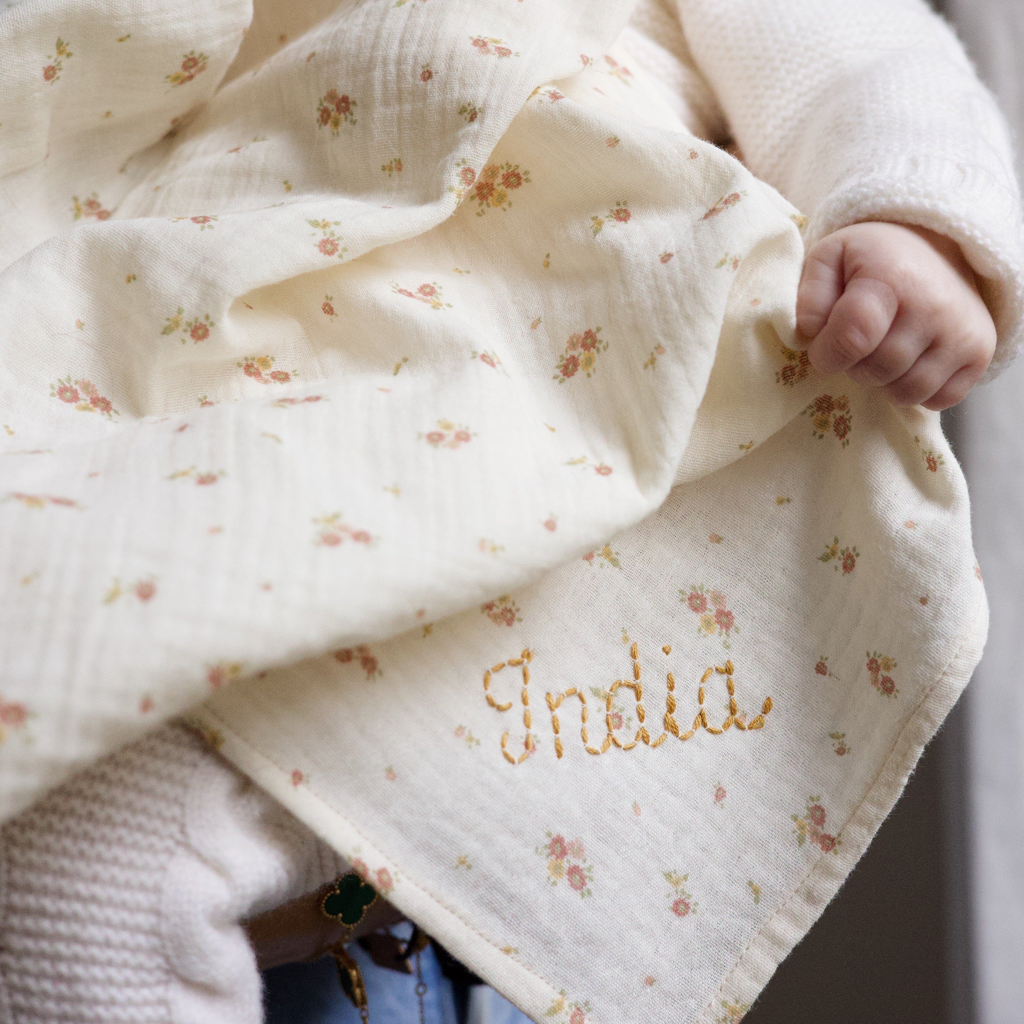 Soft Organic Cotton Baby Swaddle Blankets - Set of 2, Beige Floral & Pink for Newborns | Perfect for Swaddling, Nursing & Photo Shoots