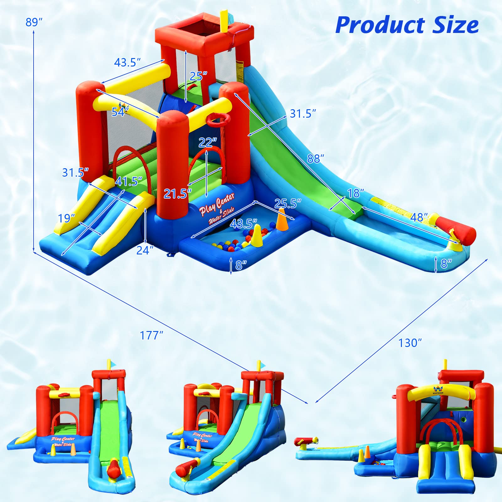 BOUNTECH Inflatable Water Slide for Kids - Bounce House with Waterslide, 860W Blower, Long Slide & Splash Pool - Portable Backyard Water Park for Toddlers, Boys & Girls - Perfect for Birthday Parties, Summer Fun & Outdoor Play