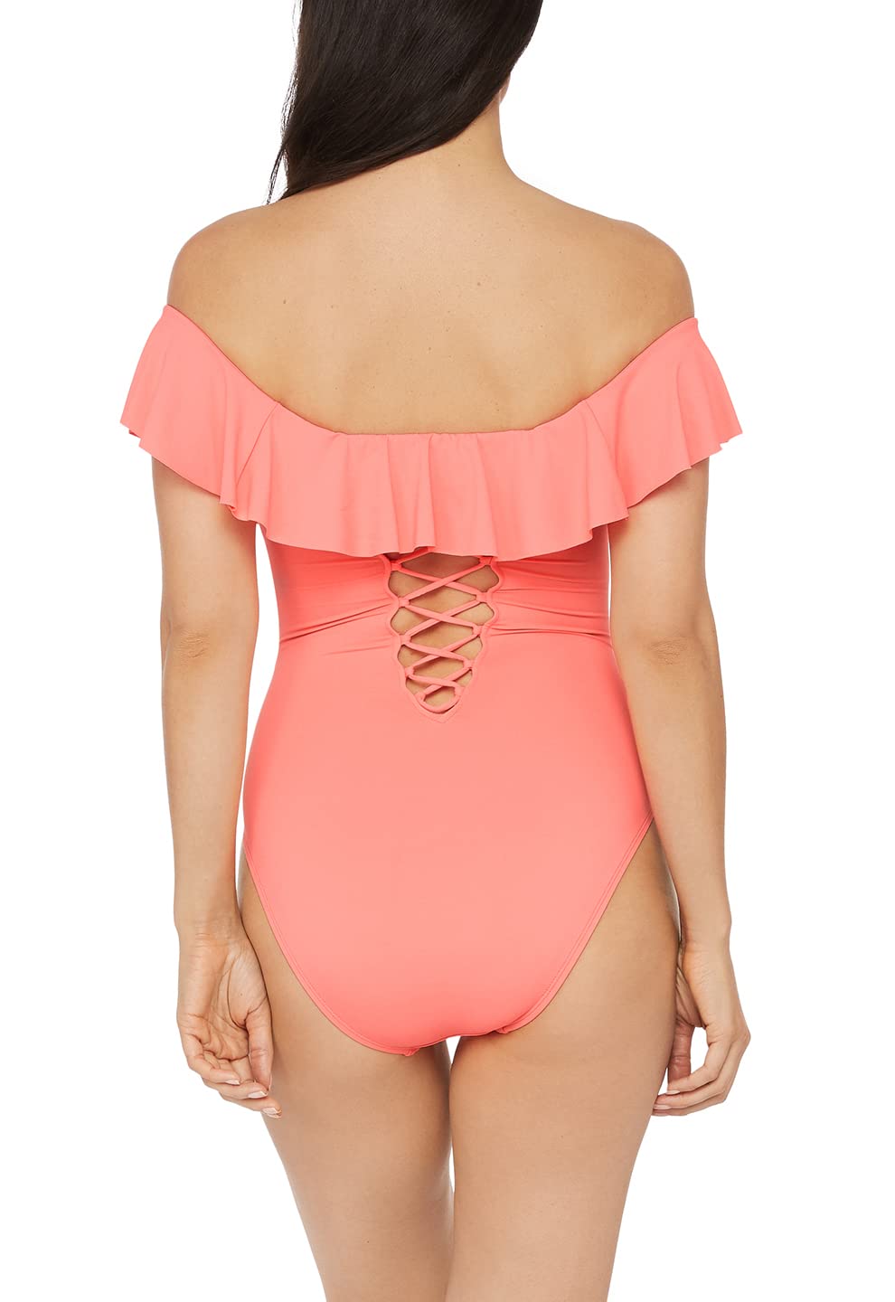 La Blanca Women's One Piece Swimsuit - Off Shoulder Ruffle Swimwear with Adjustable Straps | Island Goddess Bathing Suit for Beach Vacation, Pool Party & Summer Getaways