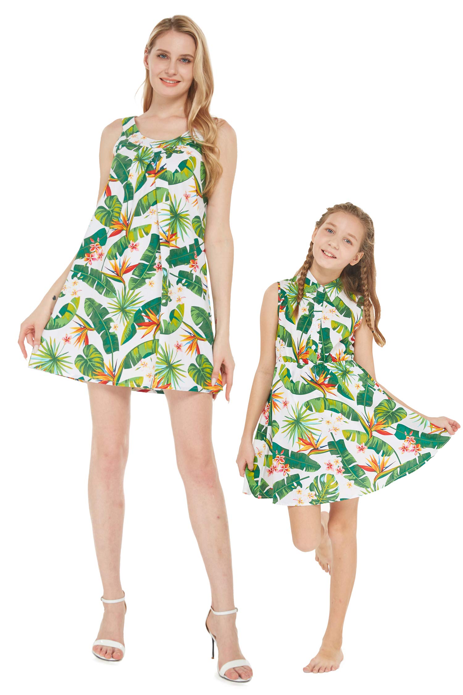 Hawaiian Luau Matching Mother Daughter Shift Dress Set - Tropical Bird of Paradise Print - Perfect for Family Vacations, Beach Parties & Summer Outings