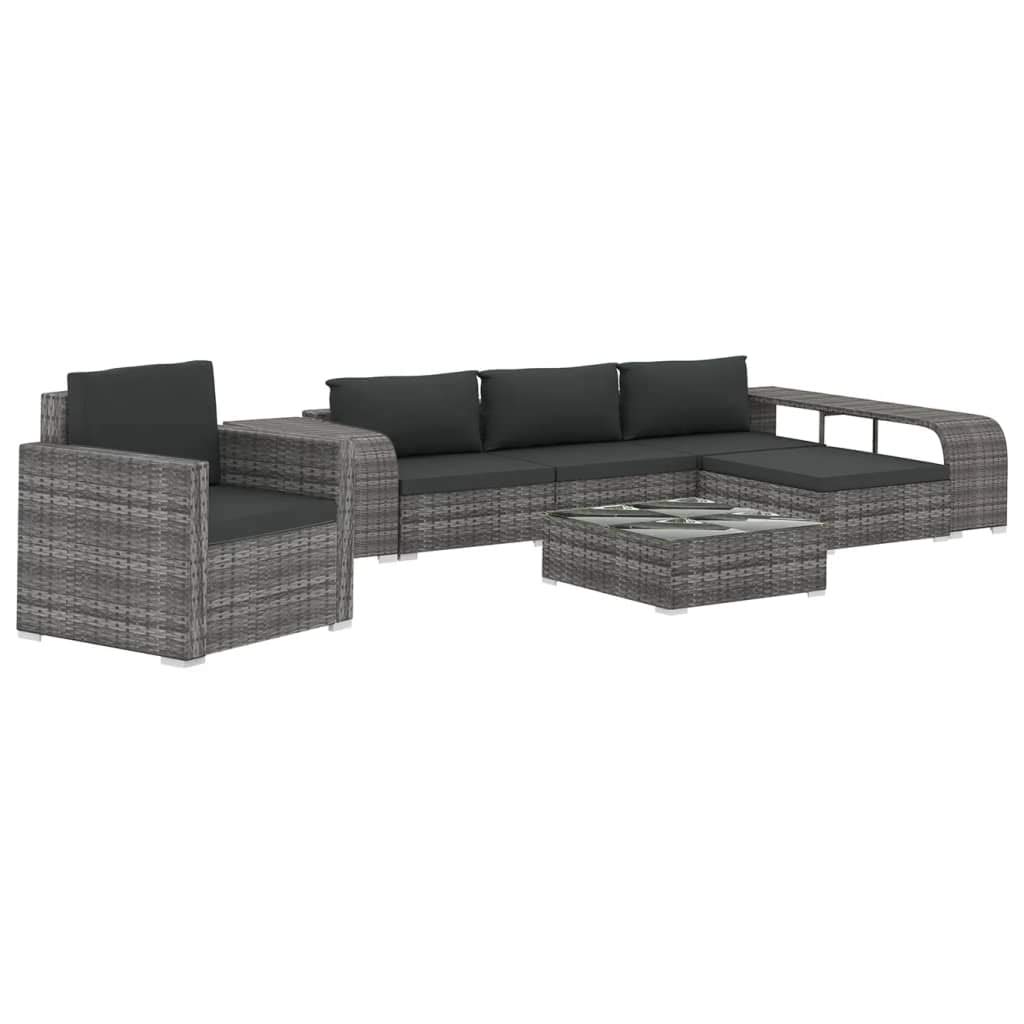 8-Piece Patio Lounge Set with Cushions - Gray Poly Rattan Outdoor Furniture for Porch, Garden, Backyard - Includes Cushioned Seating & Back Sectional - Perfect for Relaxing, Entertaining & Outdoor Conversations