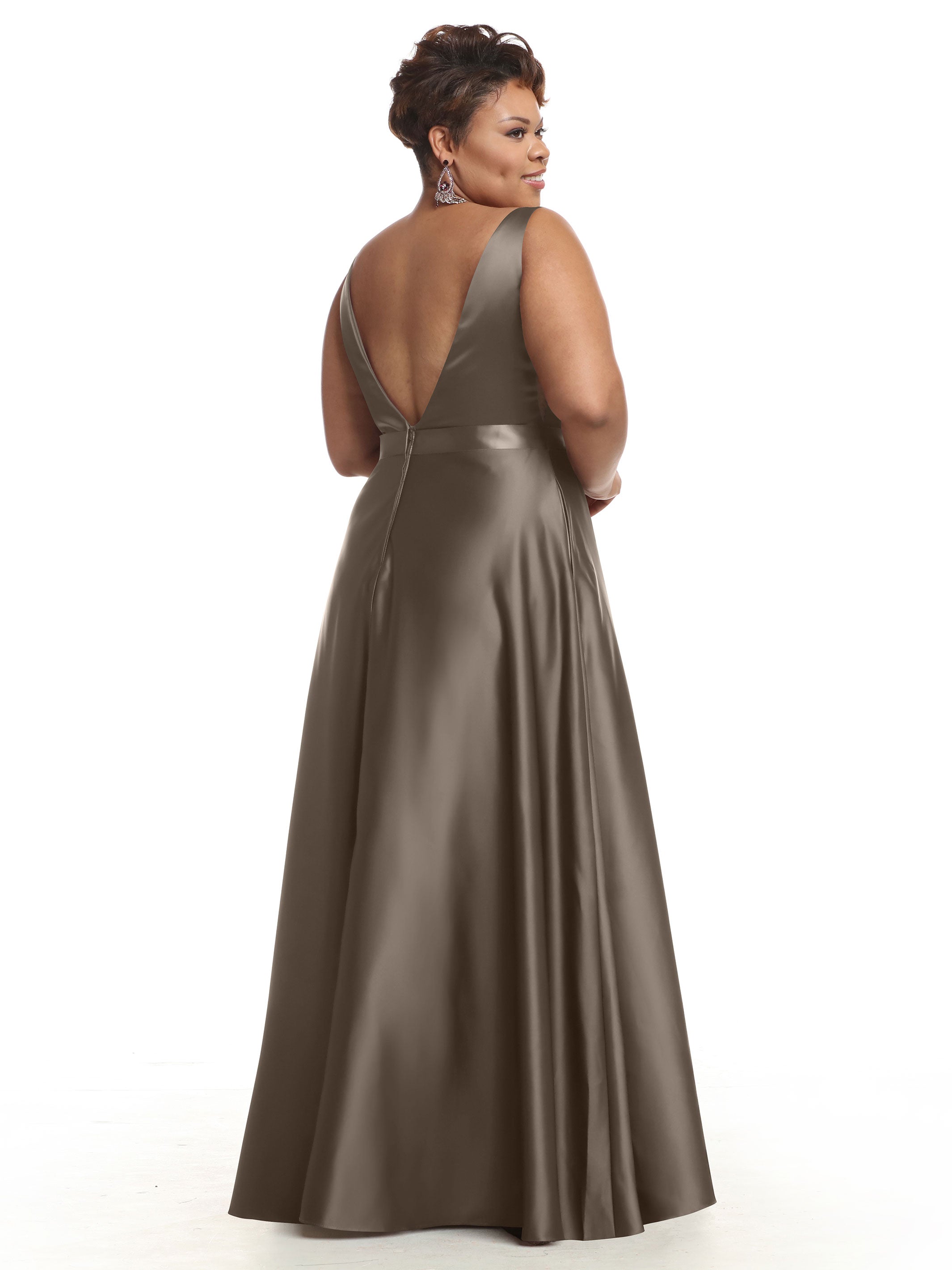 Elegant 80118 Satin A-Line Bridesmaid Dress with V-Neckline & Waist Sash - Perfect for Weddings, Formal Events & Special Occasions