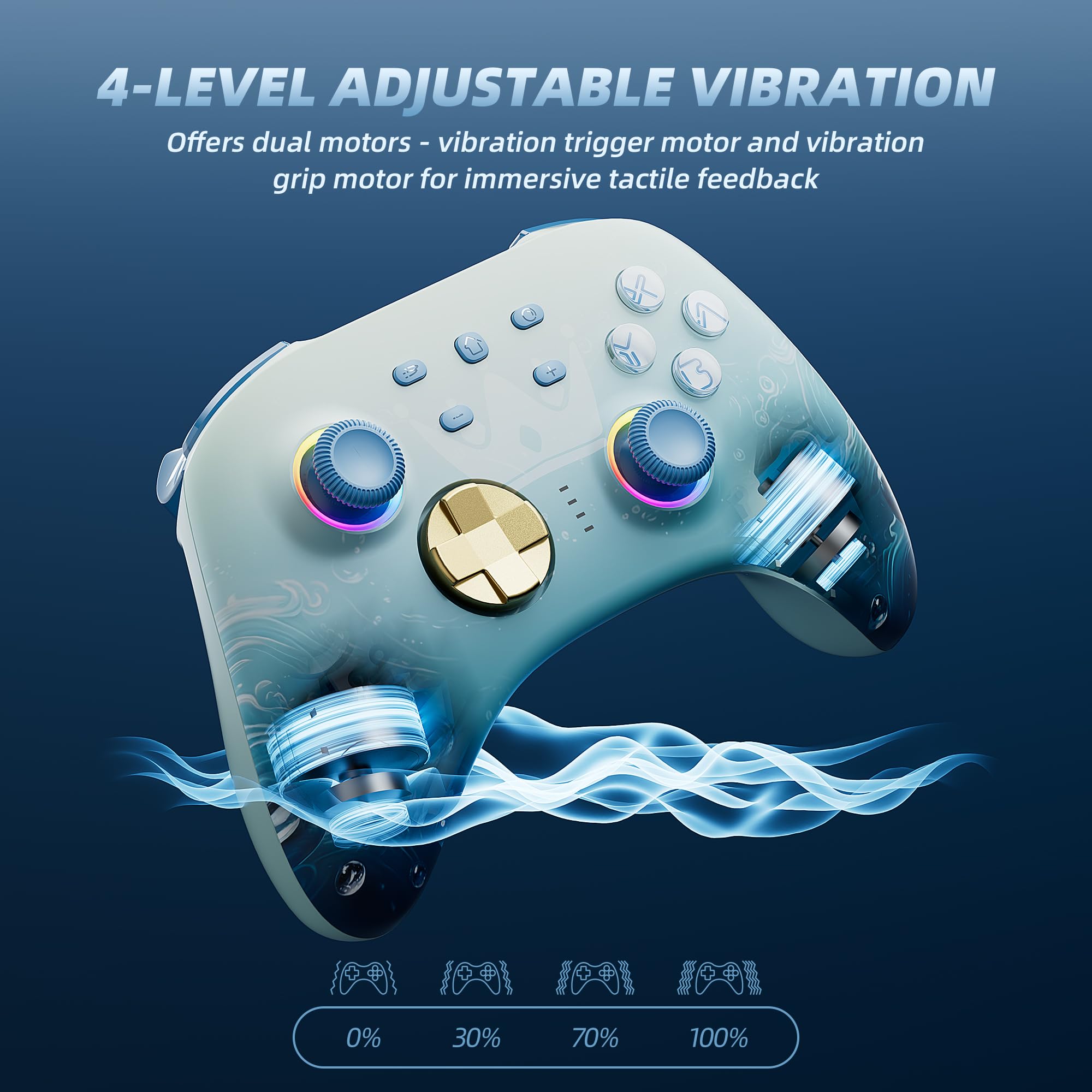 Mytrix Wireless Pro Controller for Nintendo Switch/PC - Hall Effect Joysticks, Bluetooth, Charging Dock (Aqua Blue) - Perfect for Gaming on TV & Mobile