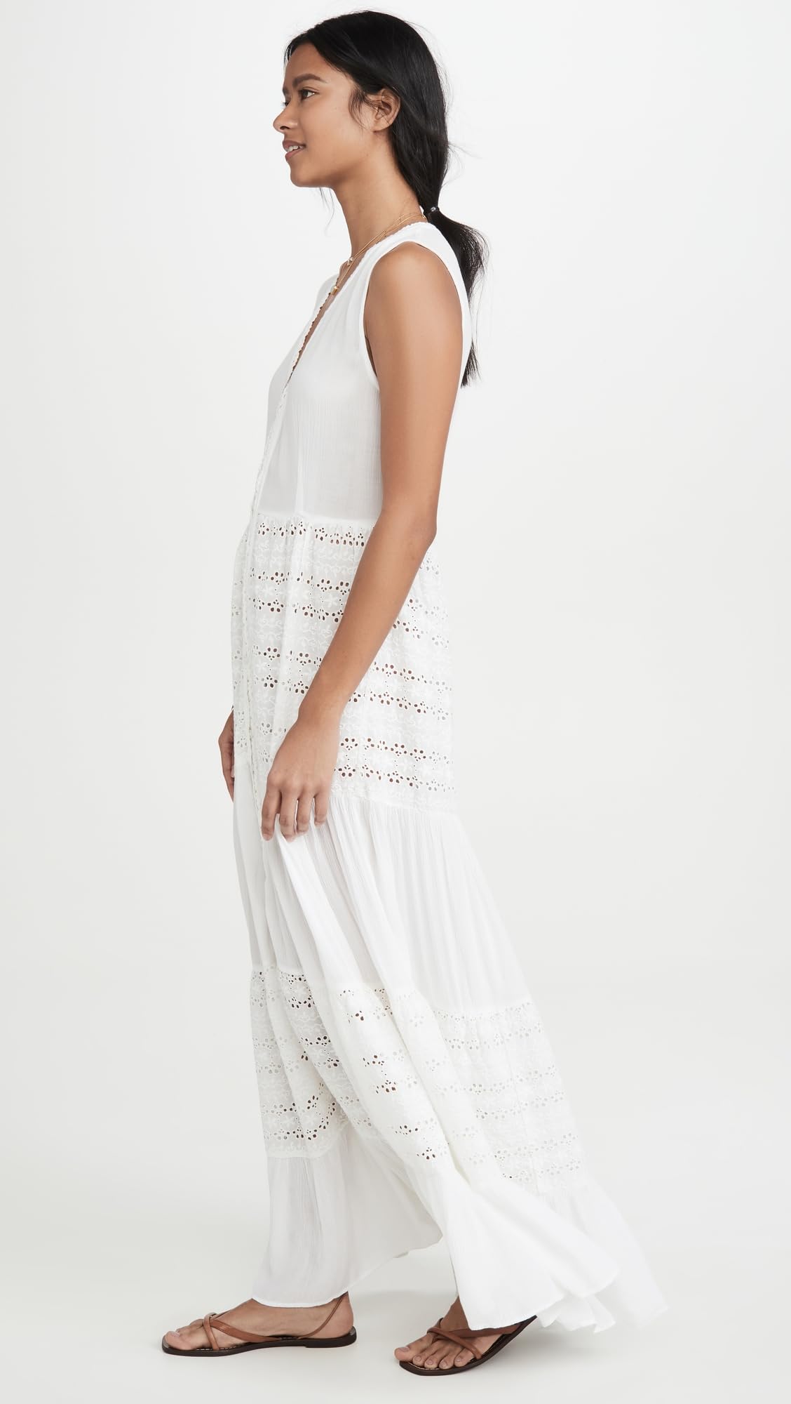 Women's Floral Eyelet Maxi Dress - Summer Boho Beach Dress for Vacation, Wedding & Casual Wear