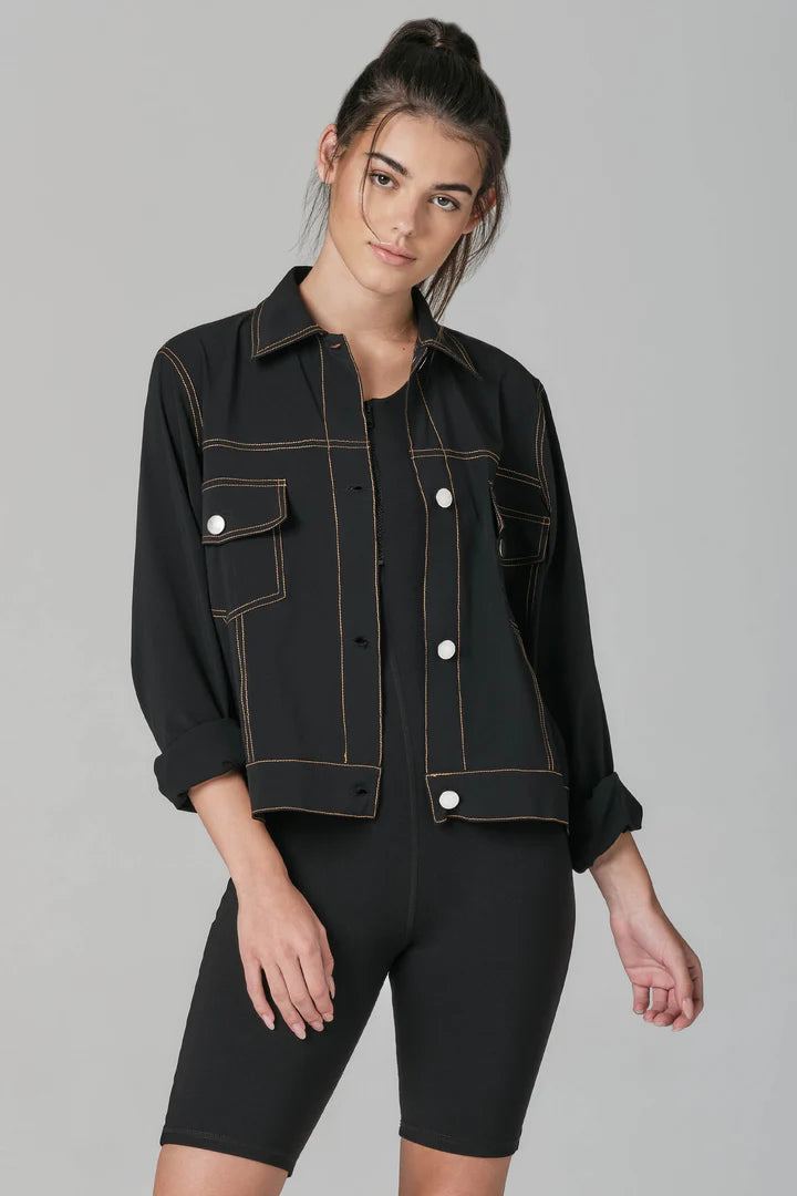 925 Sterling Silver Fit Women's Jean in a Bottle Button Down Denim Jacket - Black | Stylish Casual Wear for Everyday Outfits & Street Fashion