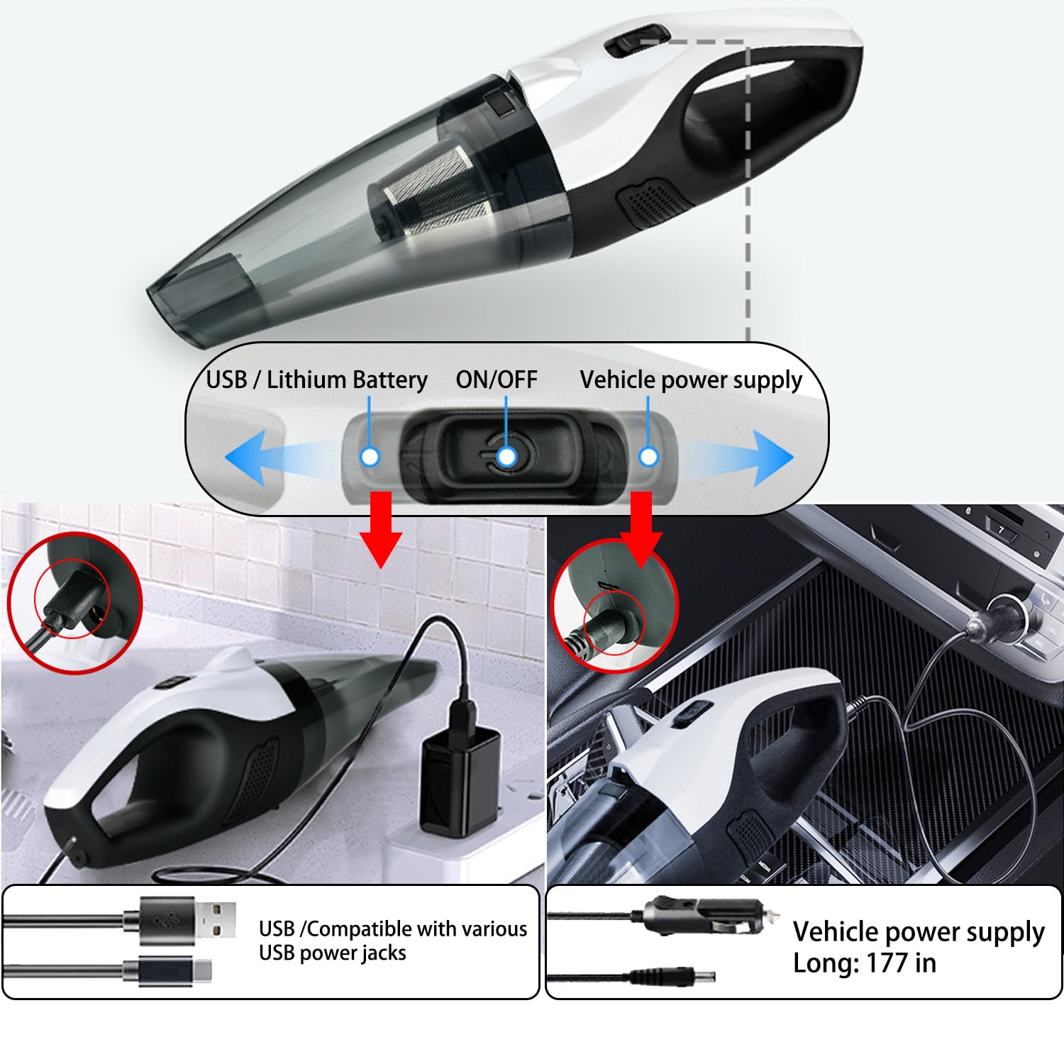 Cordless Handheld Vacuum Cleaner - 13000PA Strong Suction, Rechargeable Portable Vacuum with LED Light for Car, Home, Pet Hair & Travel Cleaning | Ideal for Car Seats, Sofas, Stairs & Quick Cleanups