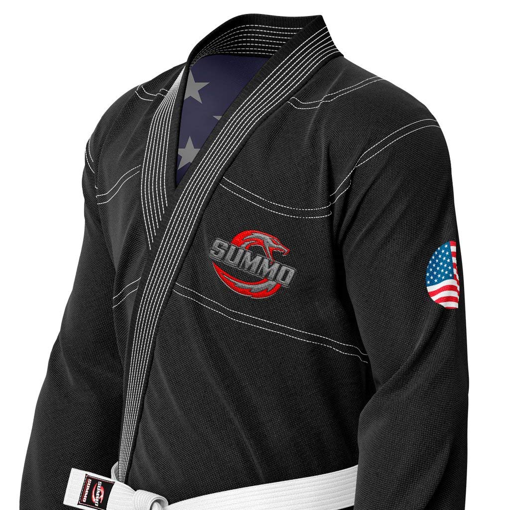 Premium American Black Sublimation Brazilian Pearl Weave Jiu Jitsu Gi with Built-in Rash Guard & Lining - Lightweight BJJ Uniform for MMA, Grappling & Competition Training