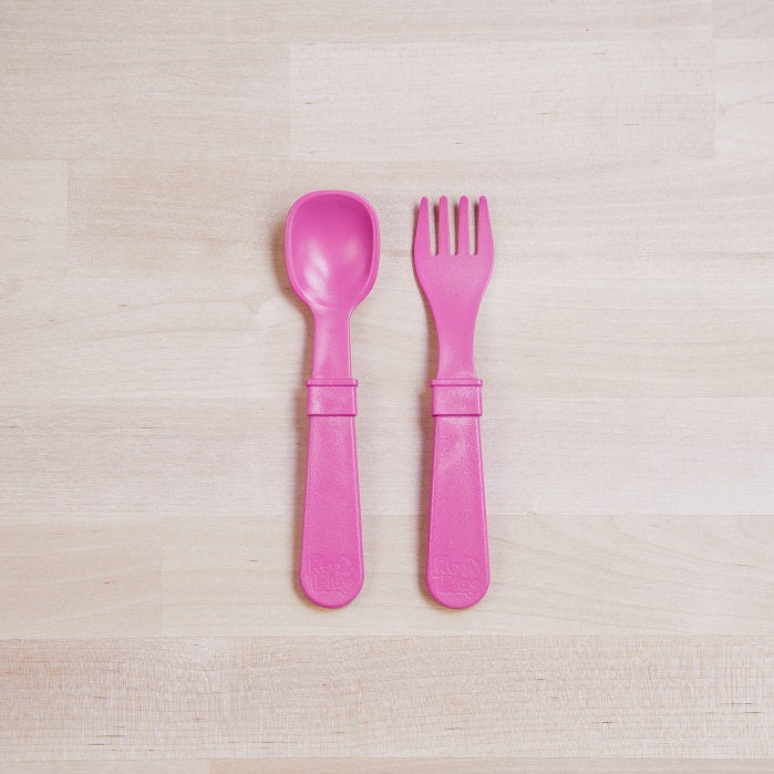 Re Play Fork & Spoon Set - BPA-Free Toddler Utensils for Kids - Durable Plastic Baby Feeding Set for Travel, Daycare & Home Use