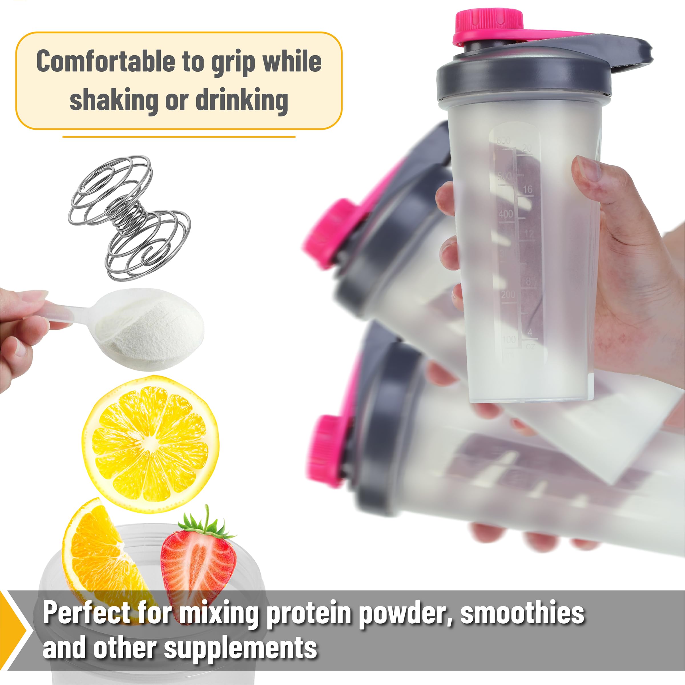 Premium 28oz Protein Shaker Bottle with Wire Whisk Ball & Twist Cap - Gray & Pink Mixer Bottle for Protein Powder, Pre-Workout & Meal Replacement Shakes - Ideal for Gym, Fitness & Post-Workout Recovery
