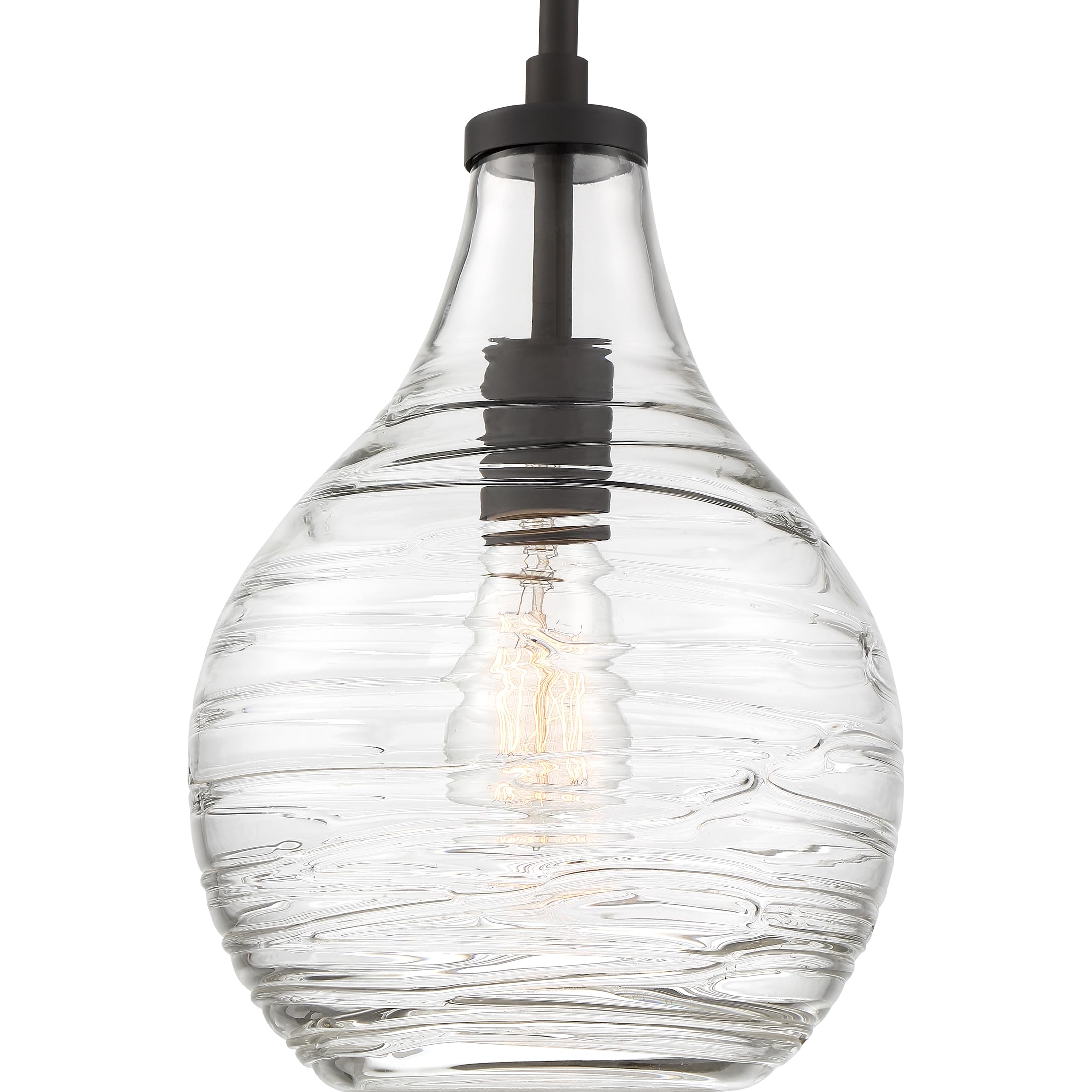 Quoizel Genie Mini Pendant Light - 9 Inch Old Bronze Globe Ceiling Fixture with Handmade Ripple Glass, 1-Light Hanging Lamp (Max Height 51