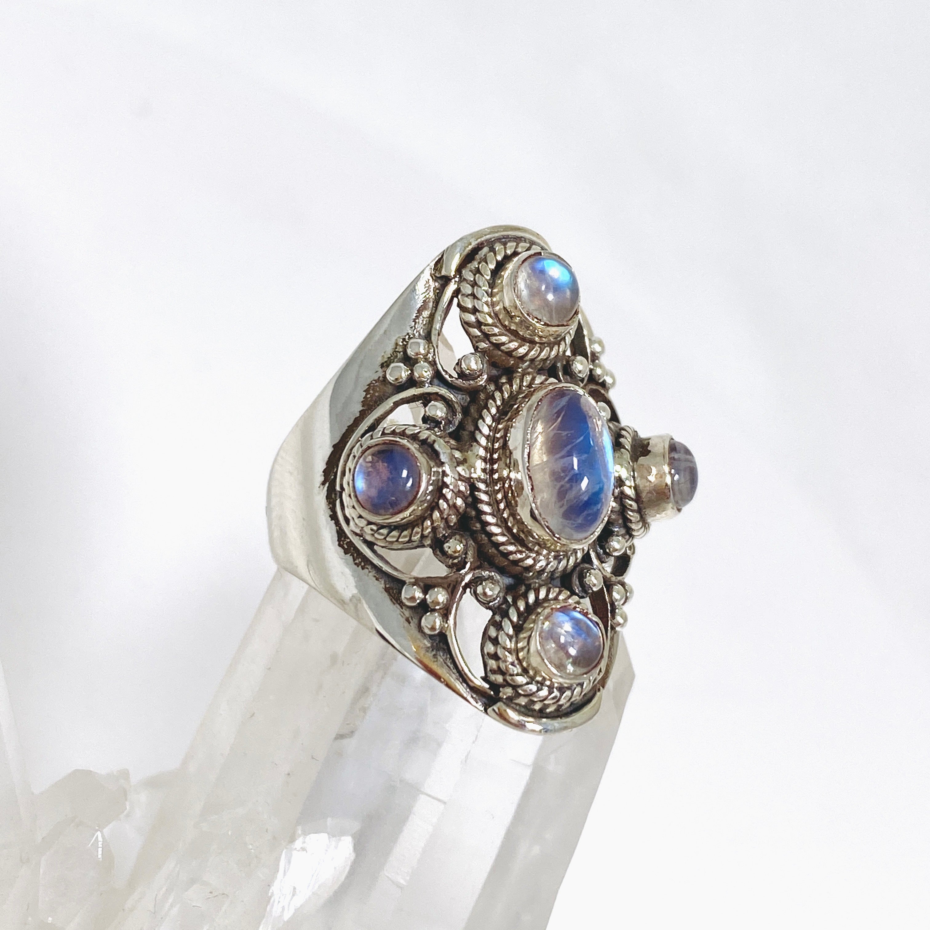 Boho Style Moonstone Multi-Stone Ring Size 9 KRGJ3269 - Elegant Handmade Jewelry for Women, Perfect for Weddings, Parties & Everyday Wear