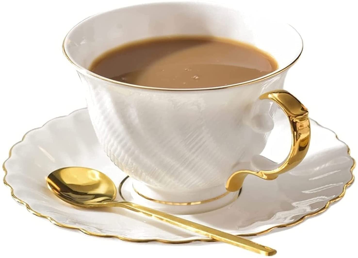 Premium 8.5 oz Bone China Coffee Mug & Saucer Set with Espresso Spoon - Porcelain Cappuccino, Latte, Tea & Mocha Cup - Perfect for Home, Office & Cafe Use