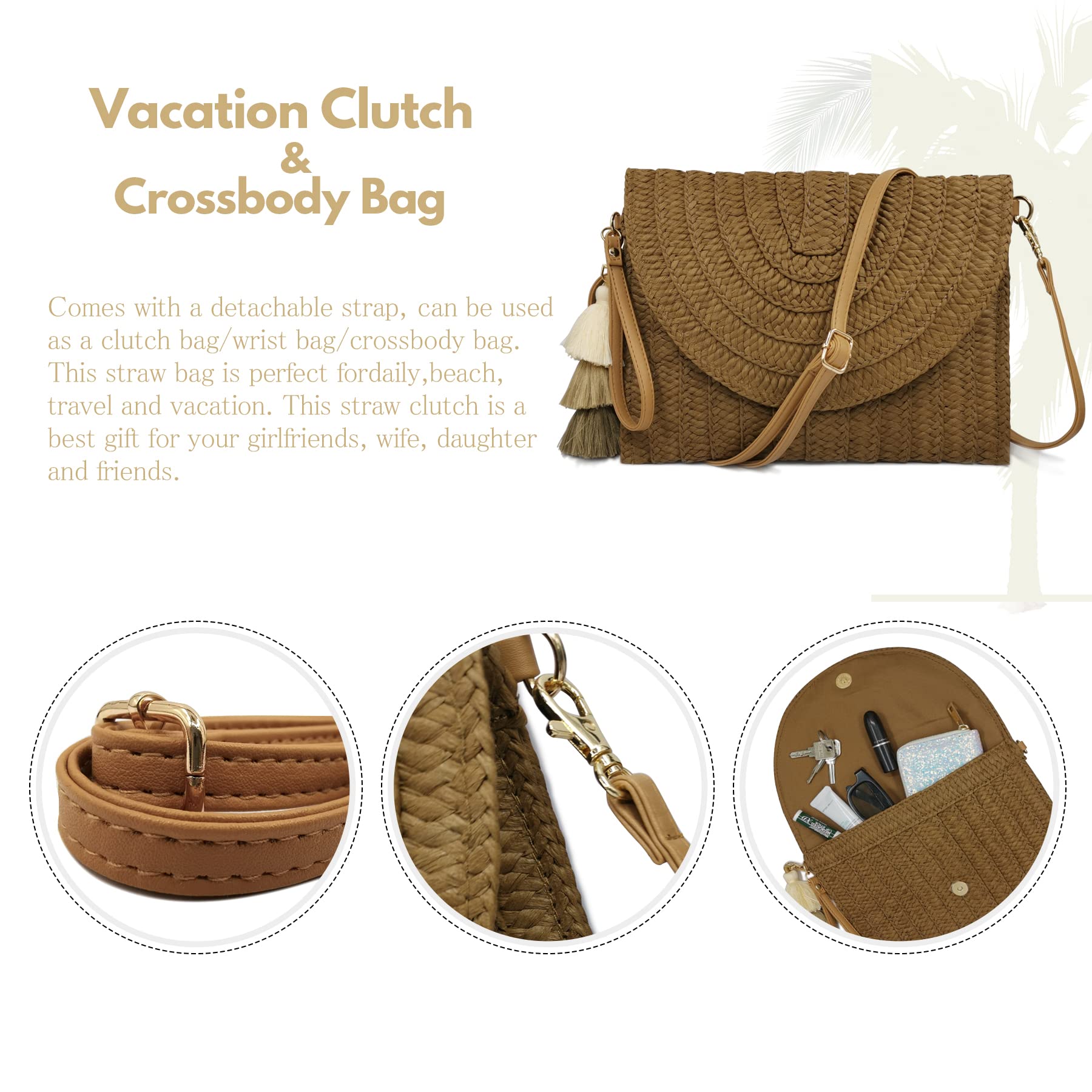 Aovtero Straw Crossbody Bag for Women - Summer Beach Purse & Wallet for Outings