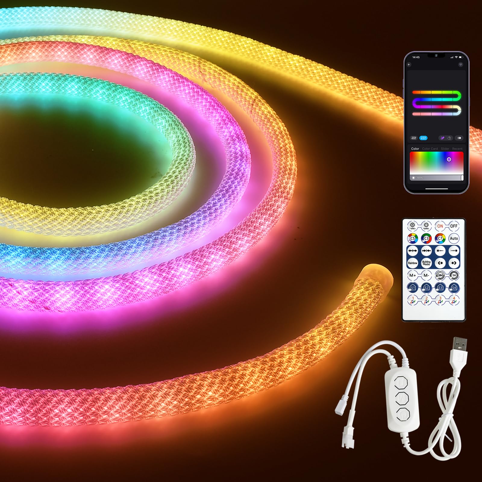 9.8ft Neon Rope Lights - 360° Glow USB Bluetooth LED Strip with APP/Remote Control, IP65 Waterproof Flexible Lighting for Bedroom Wall Decor, DIY Custom Neon Signs - Perfect for Parties, Weddings, Bars, and Outdoor Events