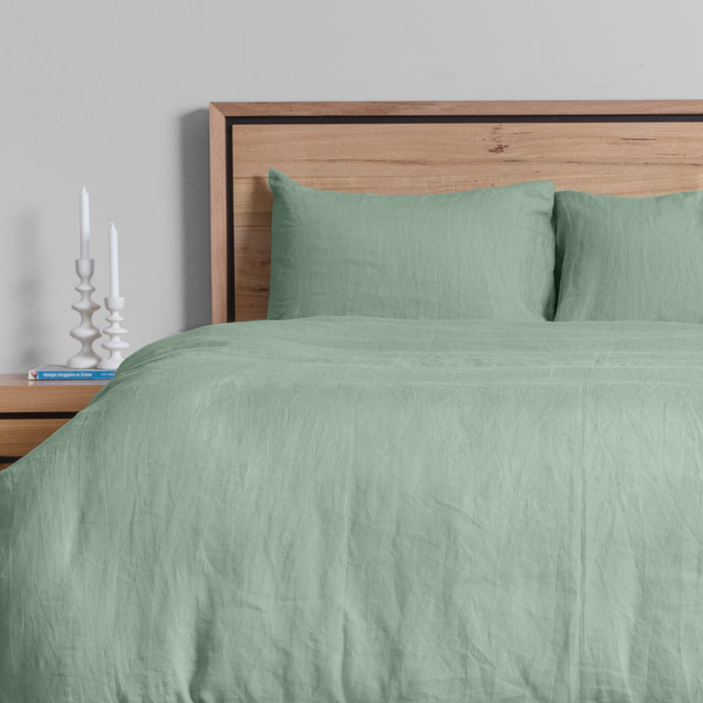Premium 100% Linen Queen Duvet Cover Set - Breathable & Soft Mint Green Bedding for Summer - Perfect for Master Bedroom, Guest Room & Vacation Homes