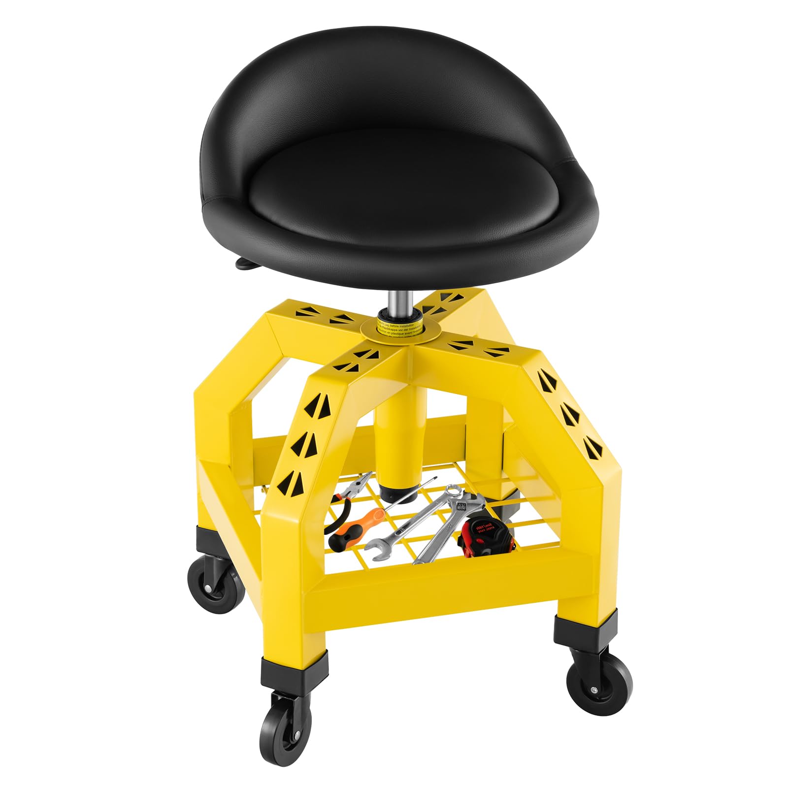 Goplus Heavy Duty Mechanic Stool with Wheels - 360° Swivel Rolling Garage Stool, Adjustable Height 22.5”-27.5”, Padded Seat & Tool Tray, 330 LBS Capacity - Perfect for Auto Repair, Workshop, DIY Projects & Industrial Use