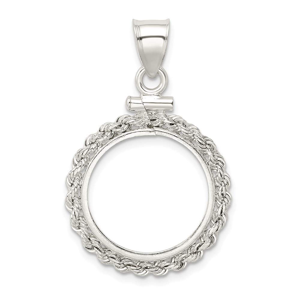 Sterling Silver 19.1 x 1.5mm Rope Coin Bezel Pendant Necklace - Elegant Jewelry for Women, Handmade Coin Holder Charm for Necklaces & Bracelets - Perfect for Gifts, Everyday Wear & Special Occasions