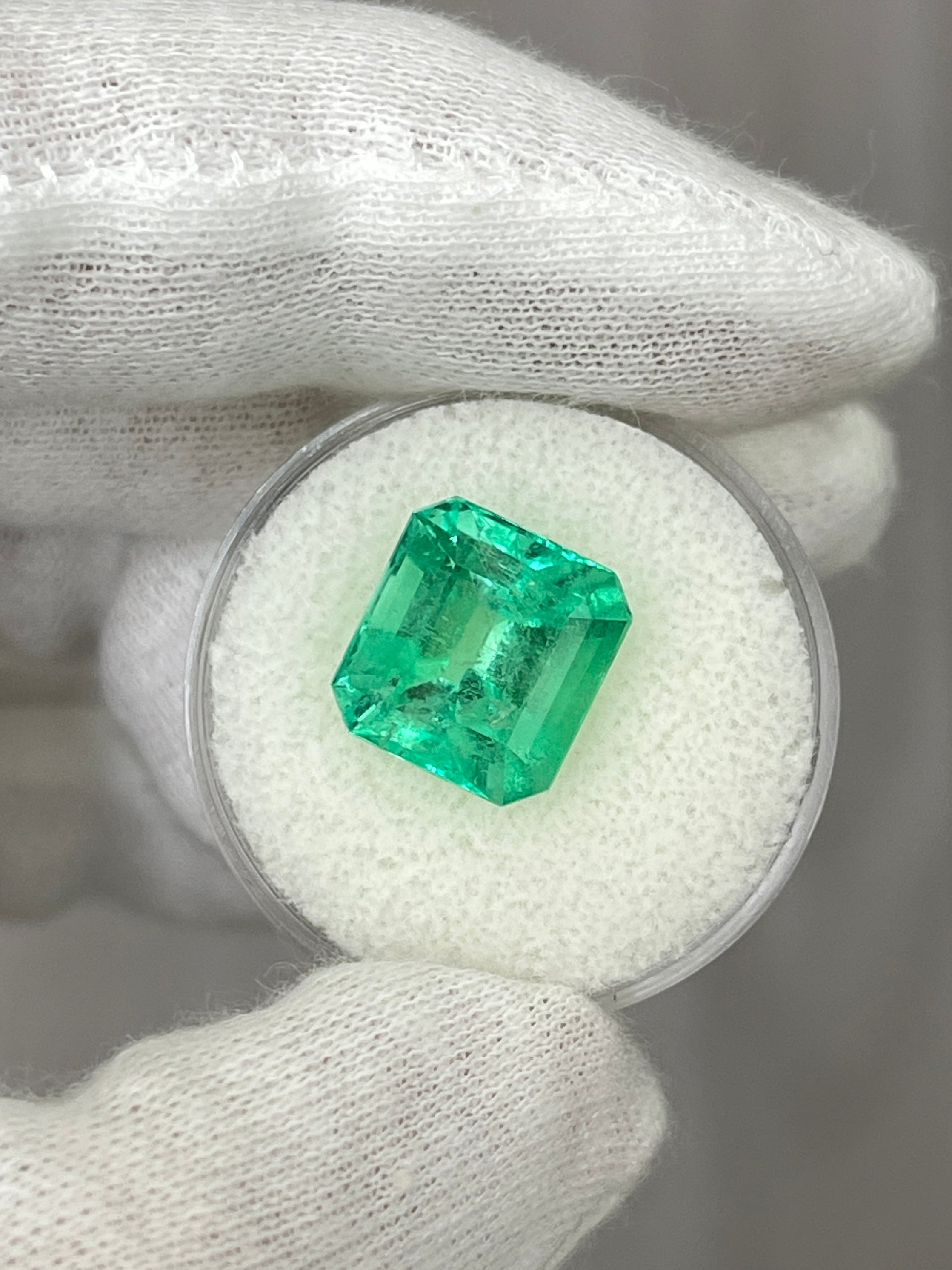 6.50 Carat 12x11mm Yellowish Green Natural Loose Colombian Emerald Gemstone - Asscher Cut for Jewelry Making, Engagement Rings & Collector's Pieces