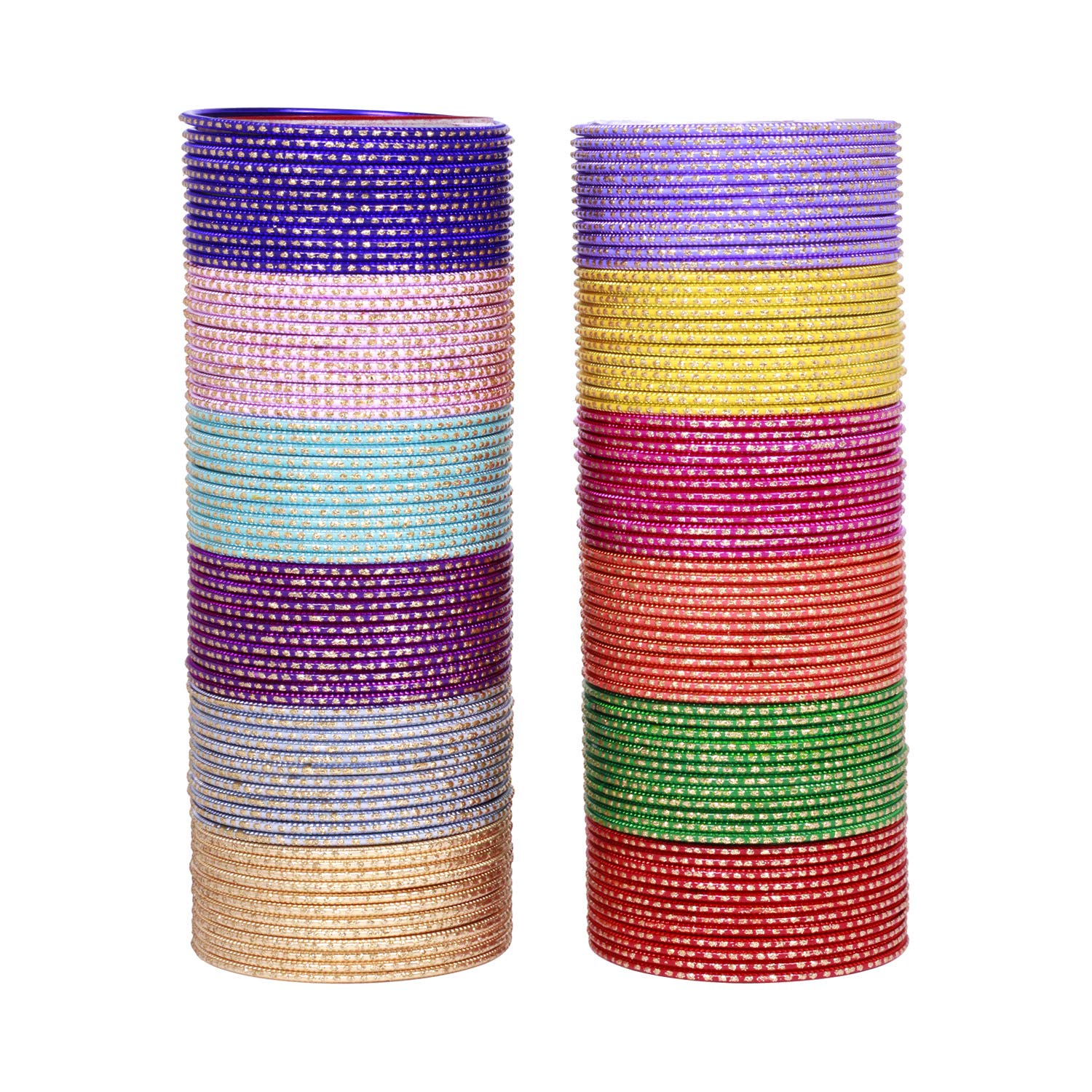 144 Pcs Indian Wedding Bangles Set – Plain Gold & Silver Bollywood Style Bracelets for Women, Brides, Party Wear | Jewelry Gift Box (Multiple Colors) | Perfect for Weddings, Festivals & Special Occasions