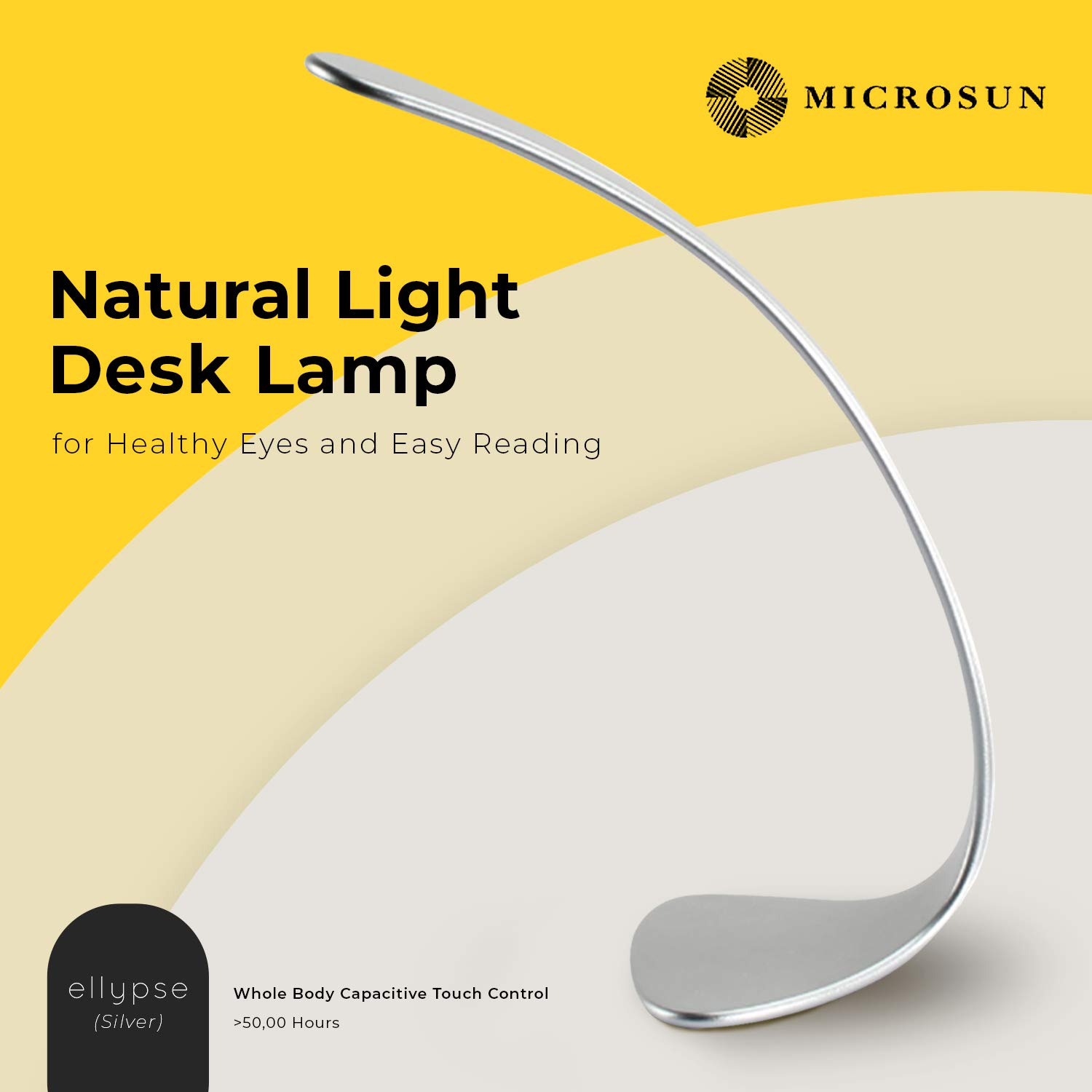 Ellypse LED Desk Lamp with Capacitive Touch - 4 Adjustable Light Levels, Dimmable, Aerospace Aluminum (Silver) - Perfect for Home Office, Study, Reading & Nightstand Use