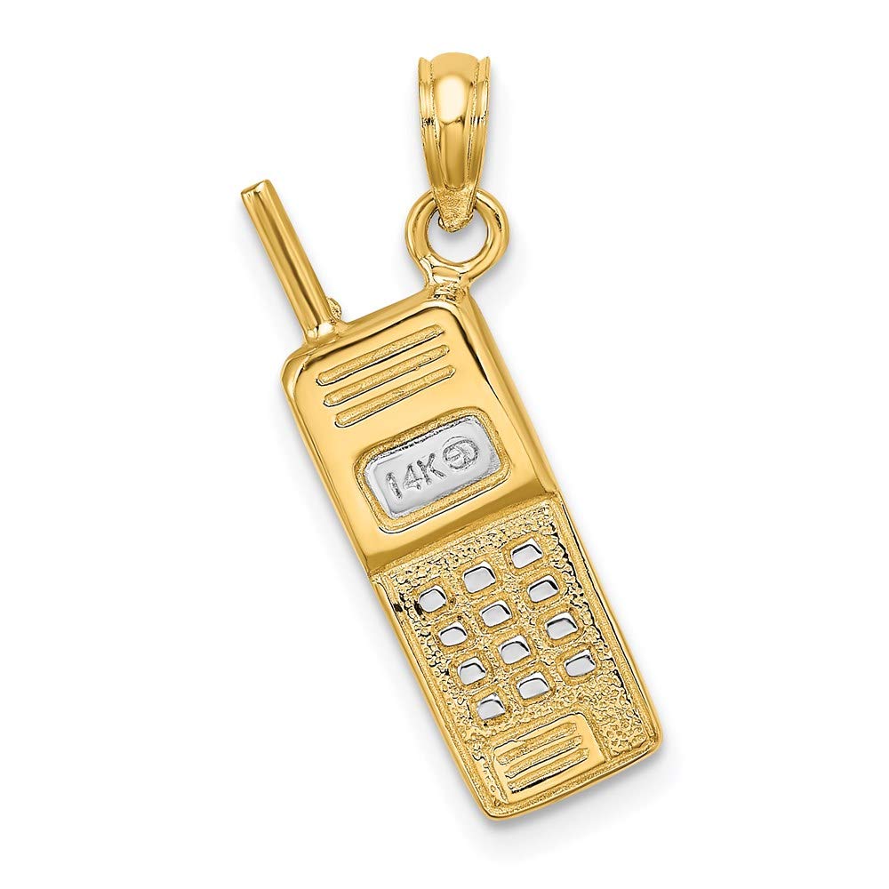 14K Yellow Gold Rhodium-Plated 3D Cell Phone Charm Pendant - Elegant Phone Accessory for iPhone, Samsung & Smartphones - Perfect Gift for Birthdays, Anniversaries & Special Occasions