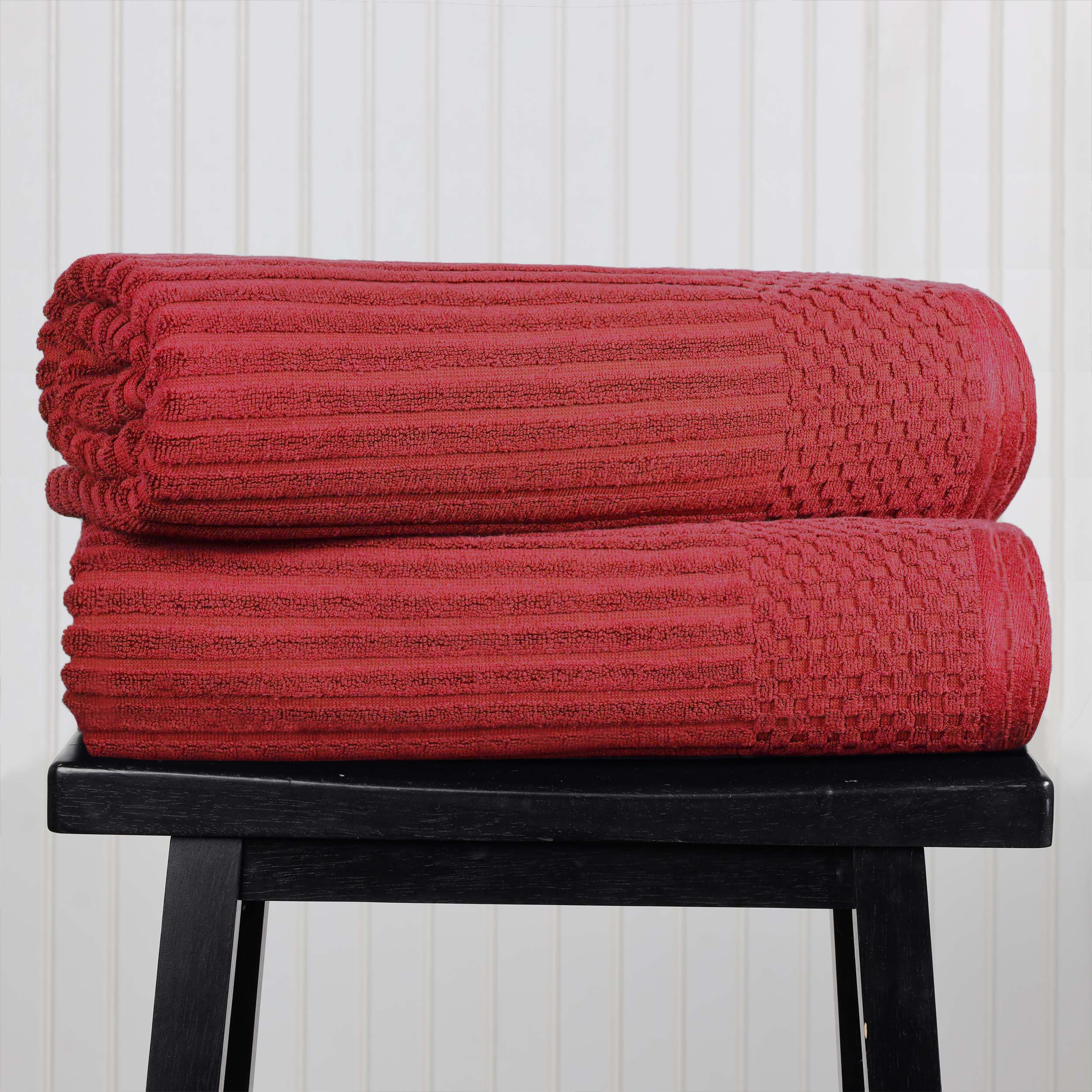 Premium Cotton Ribbed Textured Super Absorbent Bath Towel Set - 2 Piece Luxury Bath Sheets for Spa, Hotel & Home Use - Soft & Quick-Drying Towels for Bathroom, Pool & Beach