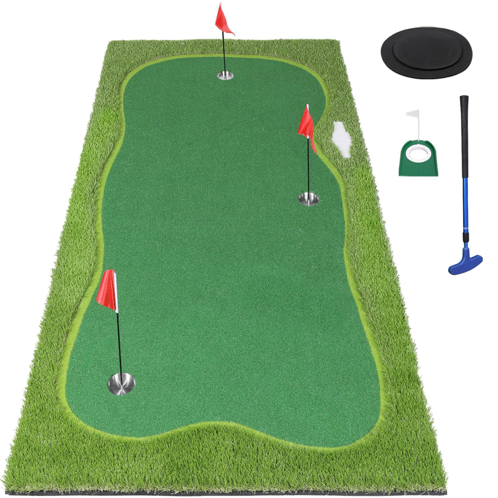 Premium Golf Putting Green Mat - Professional Training Mat with Putter, Removable Golf Cup & Slope Pad | Indoor/Outdoor Practice | Perfect for Home, Office & Backyard Training