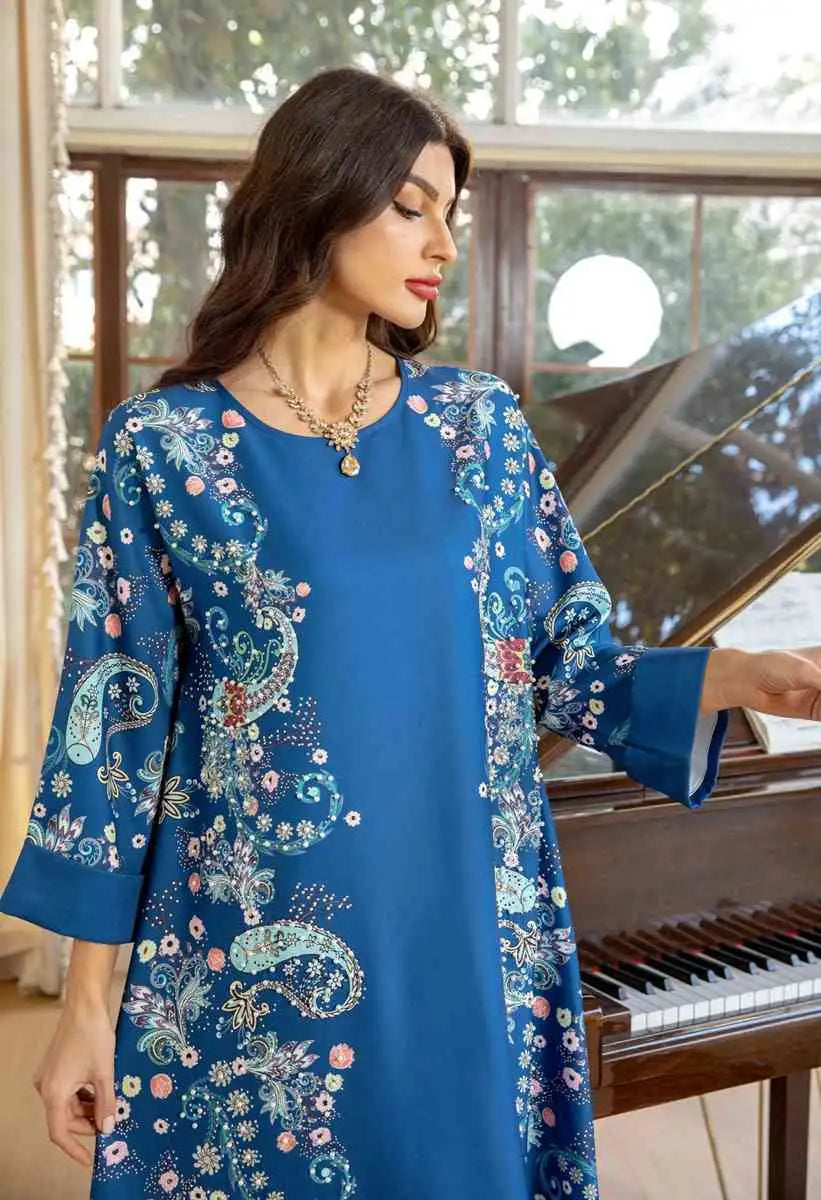 Elegant Hotfix Rhinestone Beaded Kaftan Dress for Women - Perfect for Eid Celebrations, Weddings & Special Occasions