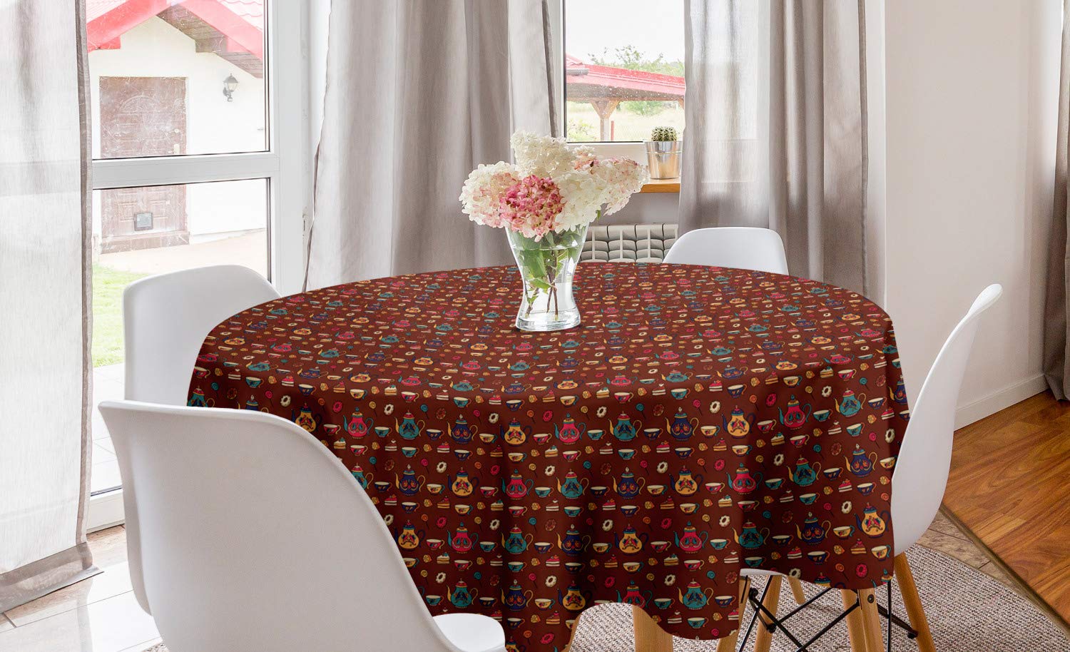 Ambesonne Vintage British Tea Ceremony Round Tablecloth - 60