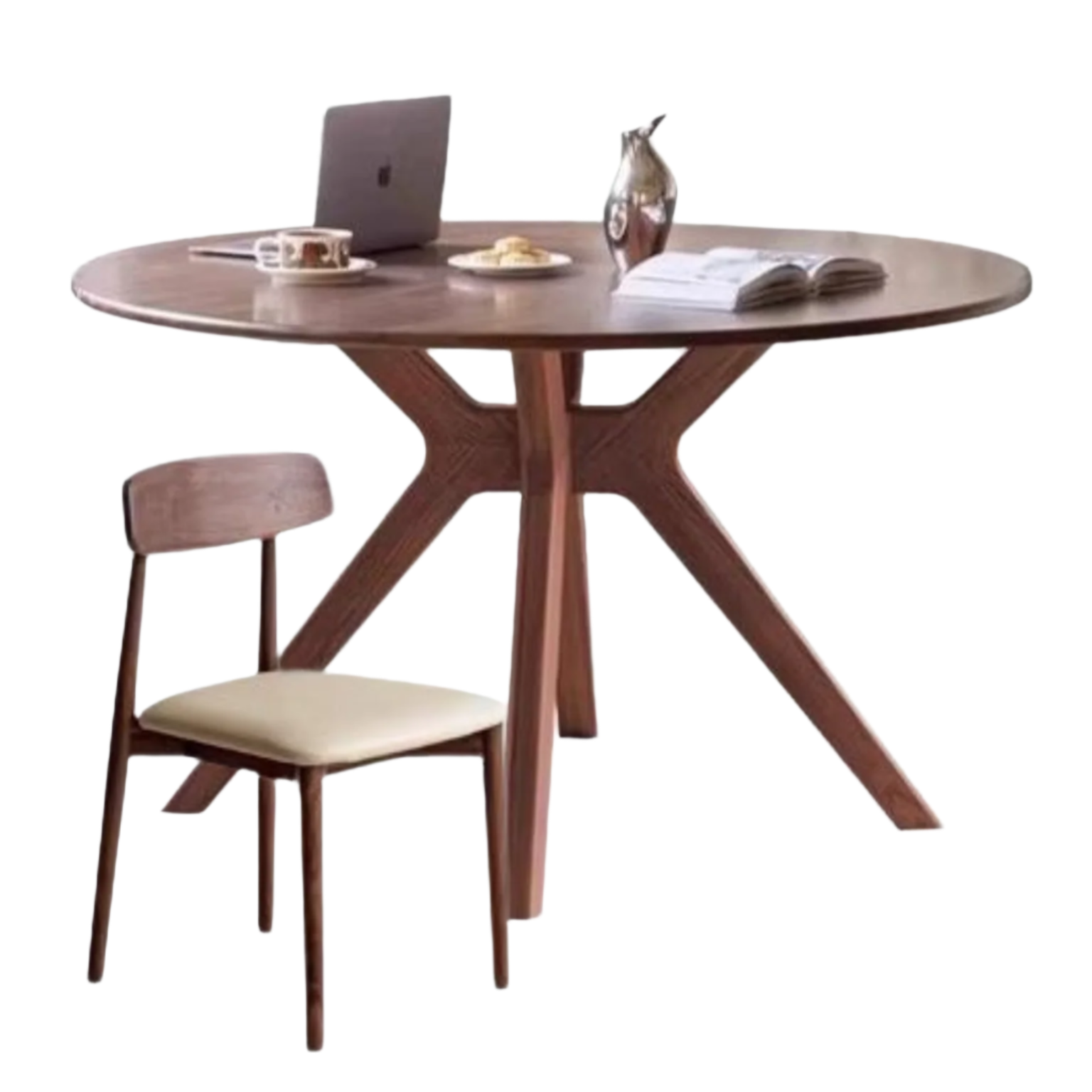 43.3x43.3x29.4 inch / 110x110x74.8 cm / Rich Dark Walnut Color / dining table + 4 pcs chairs