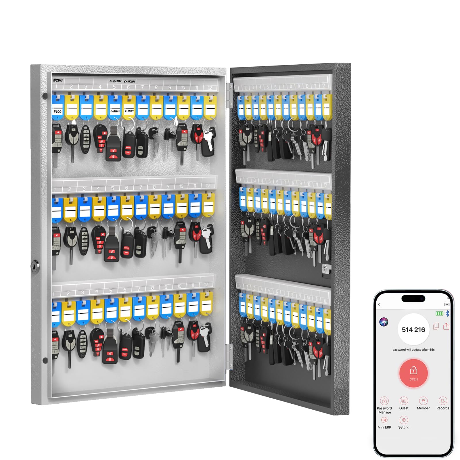 WeHere 72 Key Lock Box Wall Mount - Smart Key Cabinet with Bluetooth, OTP, Wi-Fi, Fixed Code & Key Unlock | Key Organizer Holder with Key Tag | Secure Key Management for Office, Valet, Realtor & Hotel | Perfect for Property Access Control & Key Storage Solutions