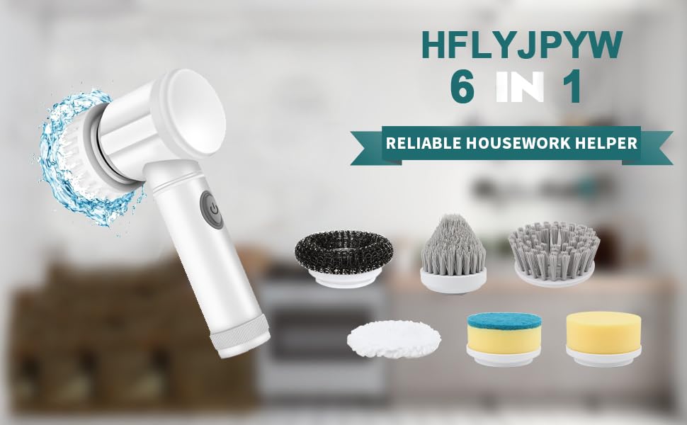 Electric Spin Scrubber with 6 Brush Heads - Powerful Cordless Cleaning Tool for Shower, Bathtub, Tile, Floor, Sink & Kitchen | Perfect for Bathroom Deep Cleaning, Window Washing & Household Surfaces