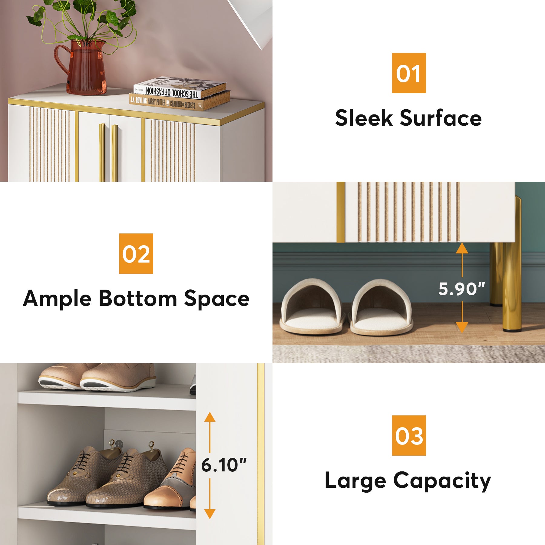 6-Tier Wooden Shoe Cabinet with Adjustable Shelves & Doors - Space Saving Shoe Storage Organizer for Entryway, Closet, and Bedroom