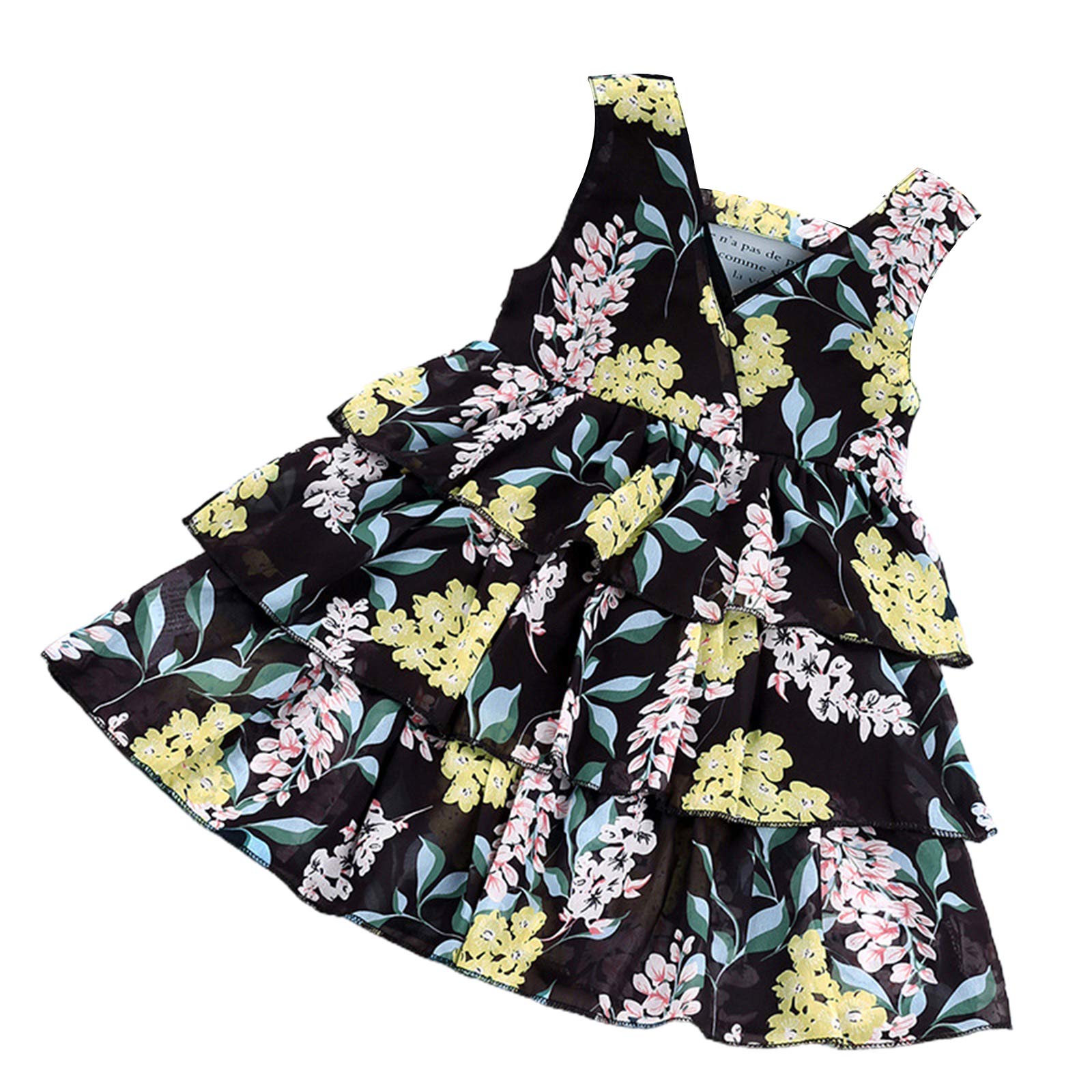 Toddler Girl Floral Print Sleeveless Sundress - Layered Flower Summer Dress for Baby Girls - Perfect for Birthday Parties, Beach Outings & Princess-Themed Events