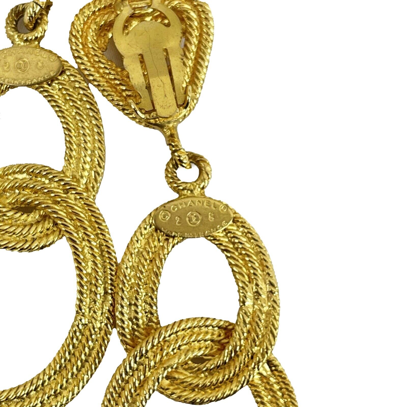 Vintage CHANEL 28 Double Hoop Circle Swing Earrings - Gold Plated Clip-On for Women | Elegant Retro Jewelry for Parties, Weddings & Special Occasions