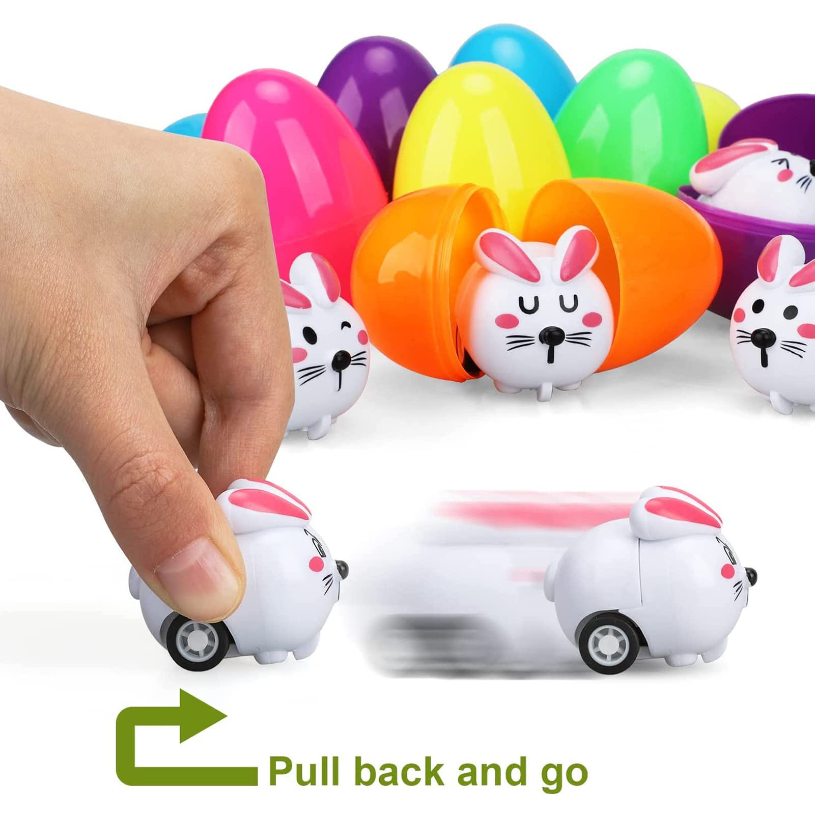 12PCS Easter Eggs with Pull Back Car Toys - Easter Basket Stuffers for Toddlers, Boys & Girls - Plastic Easter Egg Fillers for Kids - Easter Gift & Party Favors for Egg Hunt, Birthday Goodie Bags & Holiday Celebrations