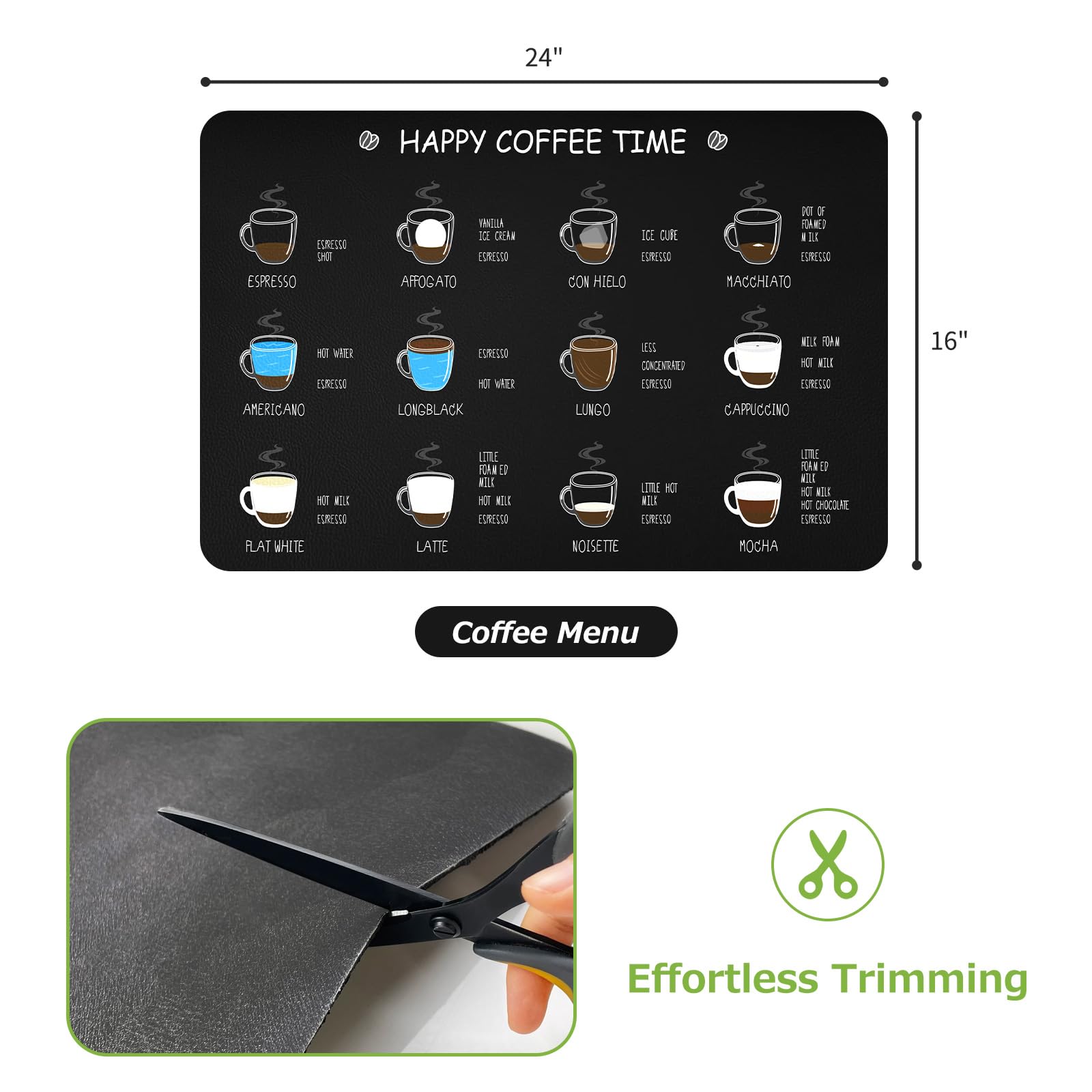 Matace Premium Coffee Bar Mat - 16x24 Inch Large Absorbent Kitchen Counter Mat with Non-Slip Rubber Backing | Heat Resistant Dish Drying Mat for Coffee Maker & Espresso Machine | Perfect for Home Cafes, Coffee Shops & Office Break Rooms