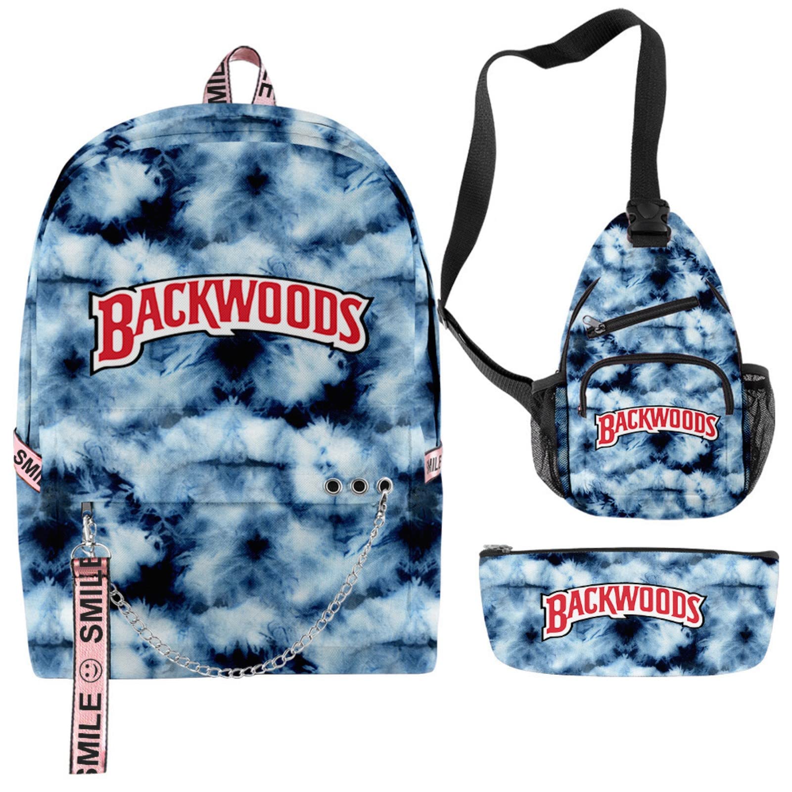 Backwoods Backpack Set - Tie Dye Laptop Bag with Big Capacity, 3D Shoulder Bag for Travel & School | 3-Piece Set for Men & Women | Perfect for Hiking, College & Daily Commute
