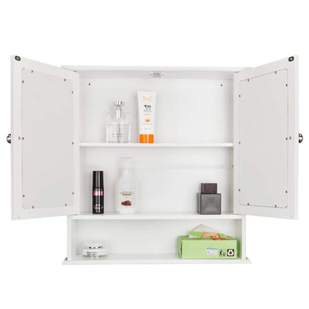 Wall Mount Bathroom Medicine Cabinet - White Double Door Storage Organizer with Adjustable Shelf for Bathroom, Vanity & Bedroom Organization
