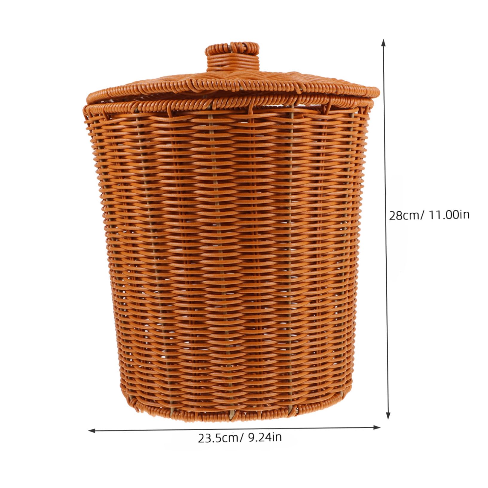 HEMOTON Small Woven Trash Can with Lid - Plastic Wicker Waste Basket for Bathroom, Bedroom, Office & Laundry | Stylish Storage Bin for Home & Office Organization