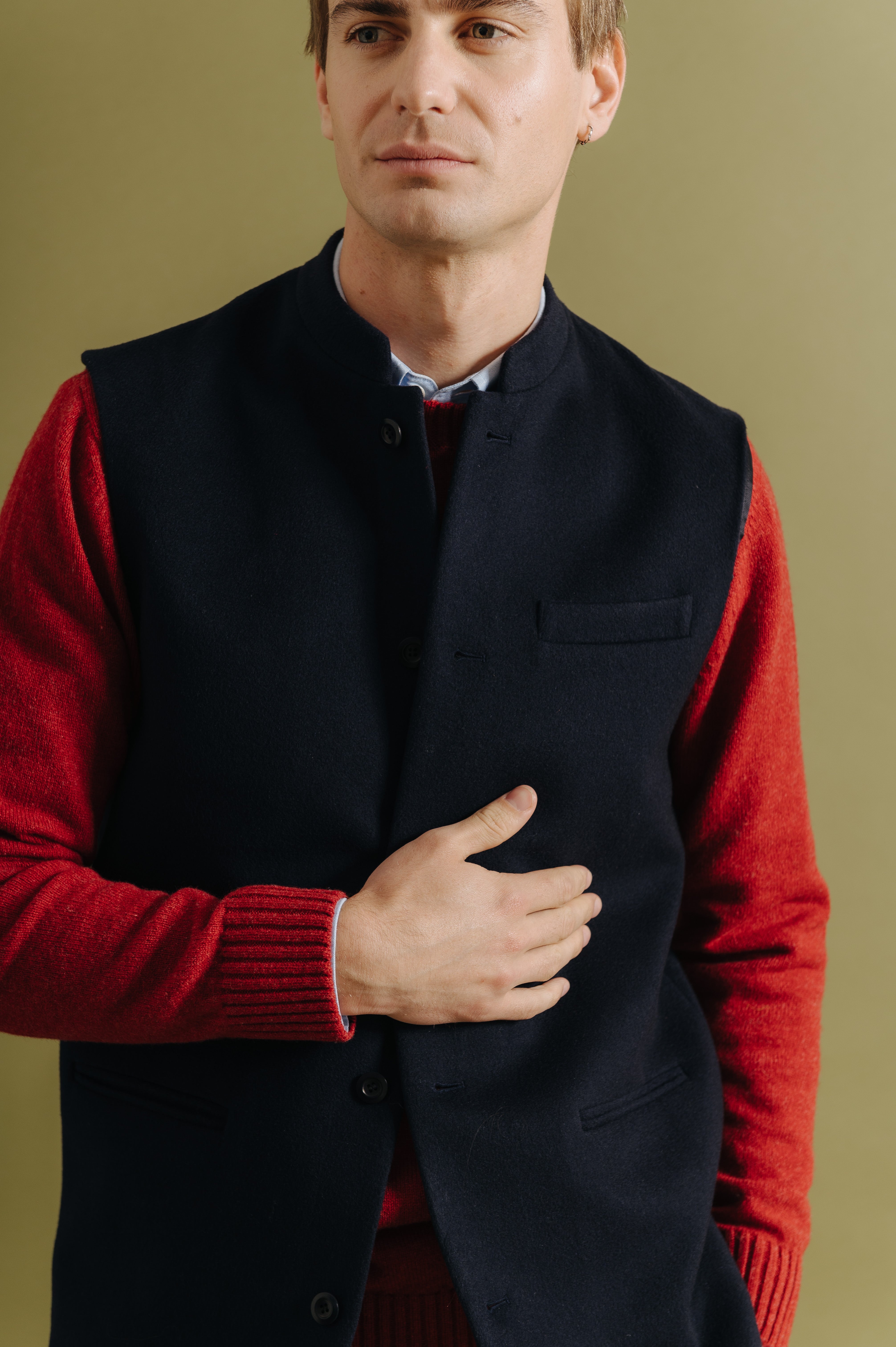 Premium Navy Blue Wool Cashmere Nehru Waistcoat for Men - Elegant Formal Vest for Weddings, Business & Special Occasions
