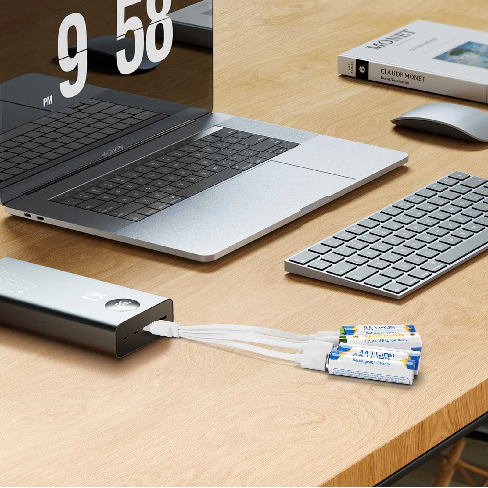USB to USB C Fast Charging Cable 2A - 4-in-1 Multi-Port Charger Cord for AA AAA C D 9V Batteries | Perfect for Home, Office & Travel Charging Needs