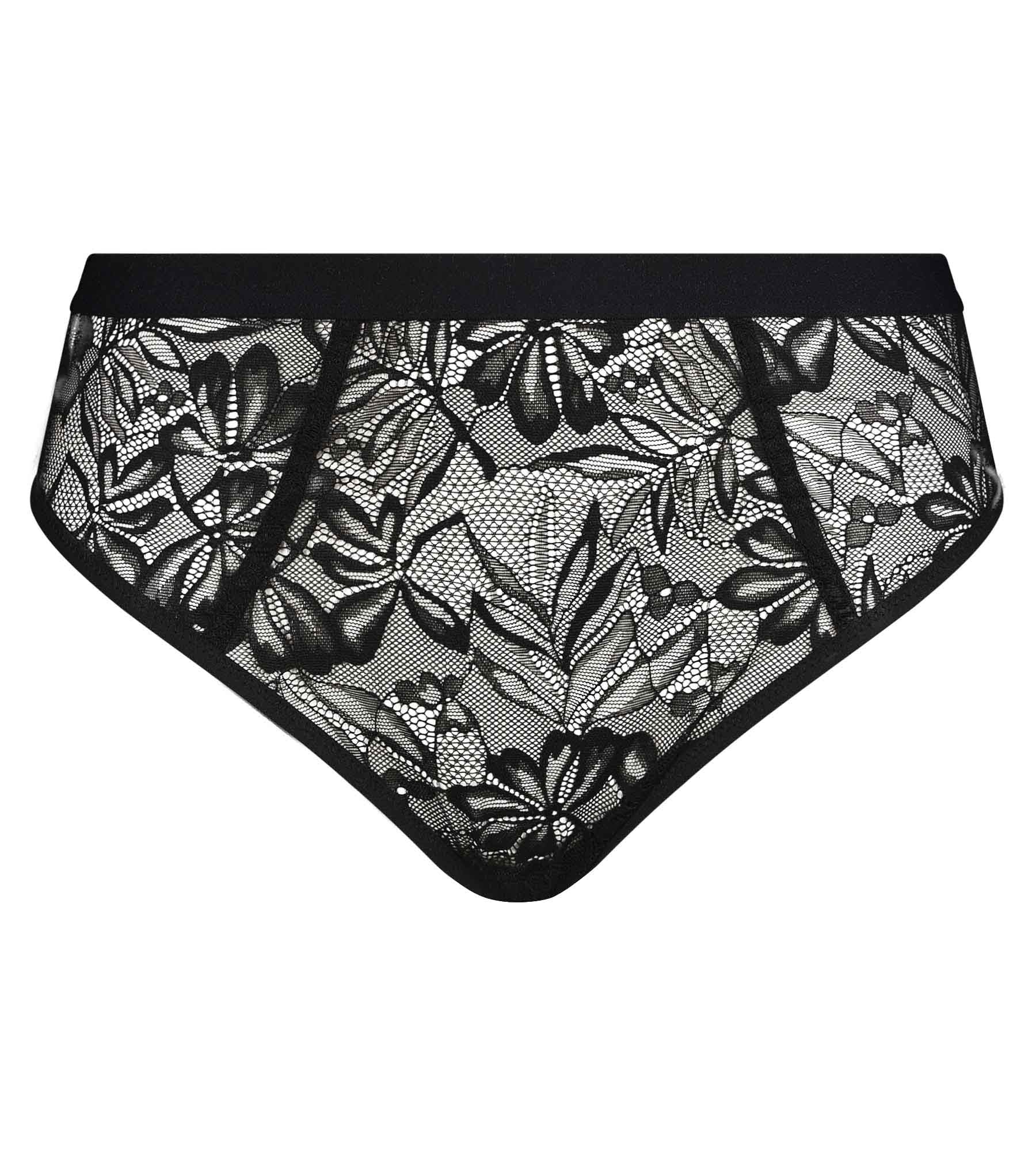 High Waist Lace Black Culotte with Leaf Pattern - Women's Fashion Underwear for Daily Wear & Special Occasions