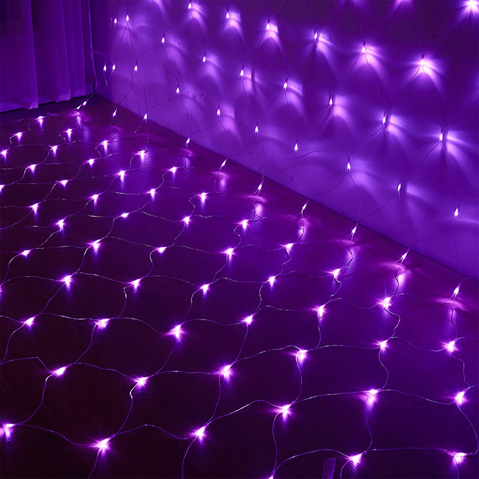 WRNM Fishing Net Lights - Small Colorful LED String Lights with 8 Flashing Modes, 118.7in Outdoor Star Light Net for Garden, Patio, Party & Holiday Decor (Purple)
