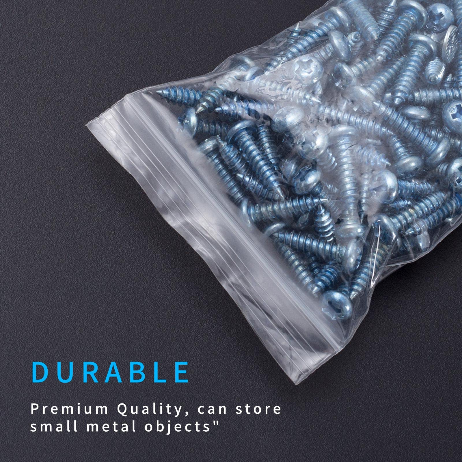400PCS Small Plastic Bags - 4 Assorted Sizes Mini Resealable Poly Bags for Jewelry, Pills, Beads & Craft Storage | Clear Reclosable Baggies for Organizing, Travel & DIY Projects